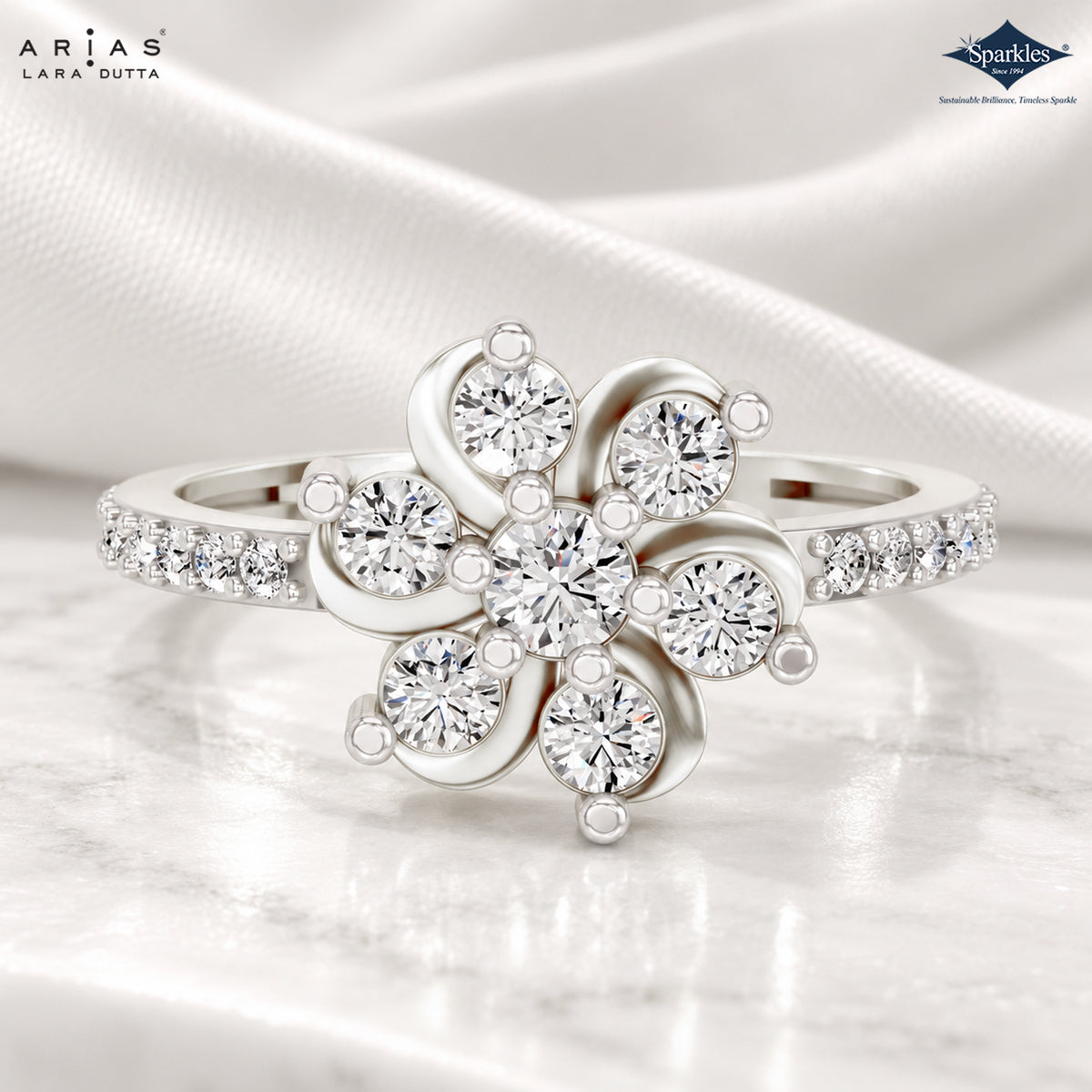 Arias by Lara Dutta Six Petal Floral Diamond Ring