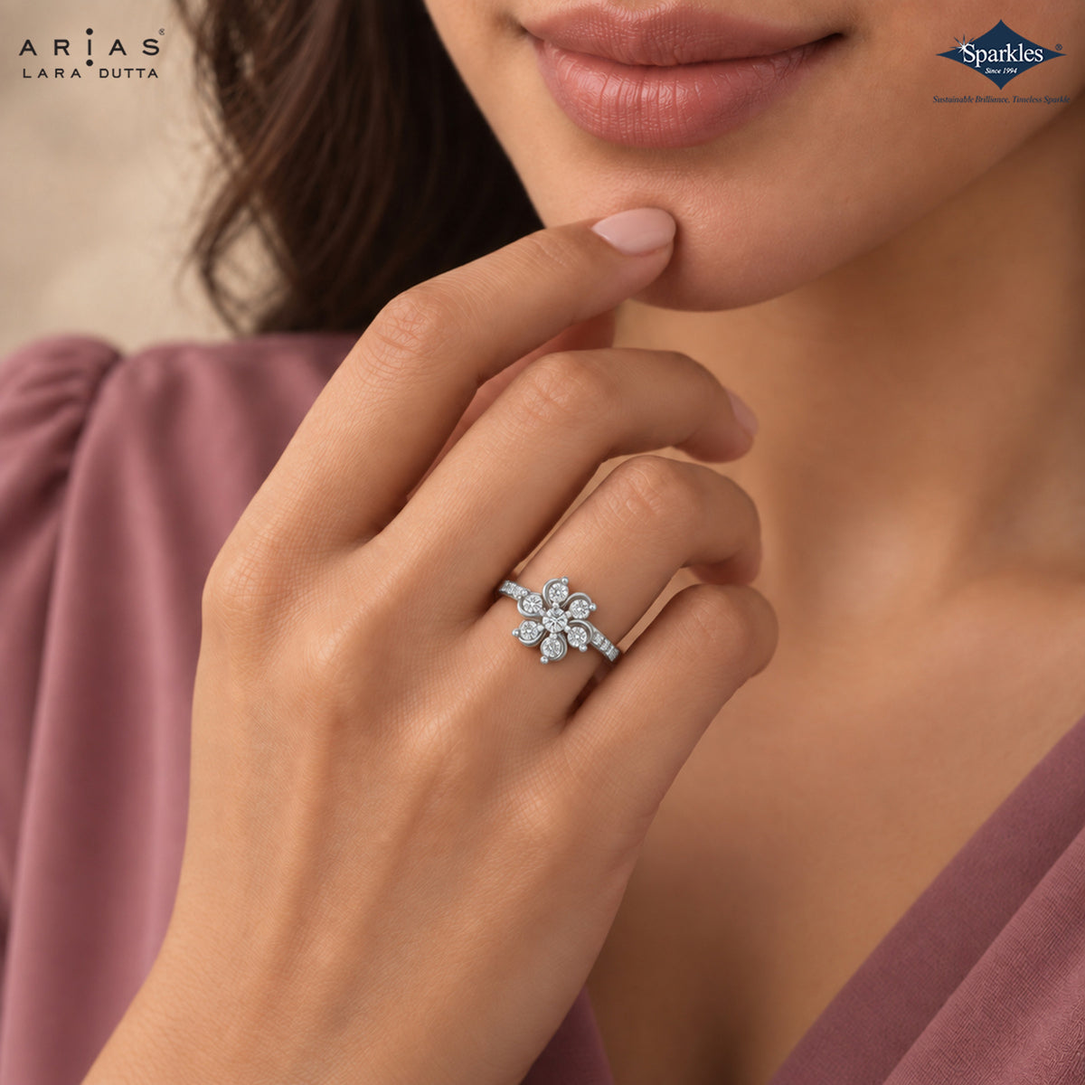 Arias by Lara Dutta Six Petal Floral Diamond Ring
