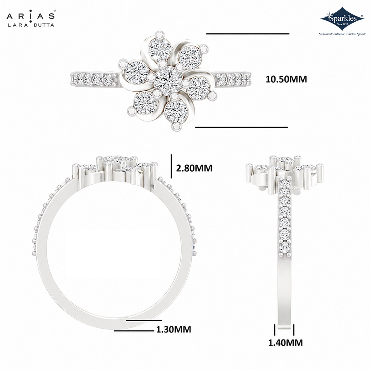 Arias by Lara Dutta Six Petal Floral Diamond Ring