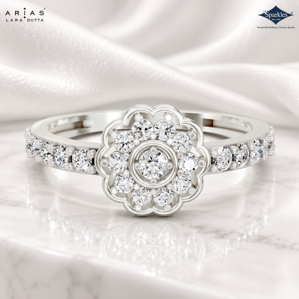 Arias by Lara Dutta Flower Medallion Diamond Ring