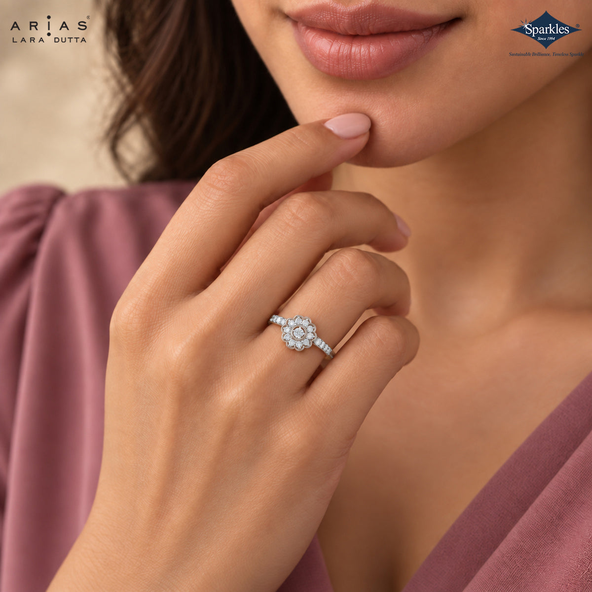 Arias by Lara Dutta Flower Medallion Diamond Ring