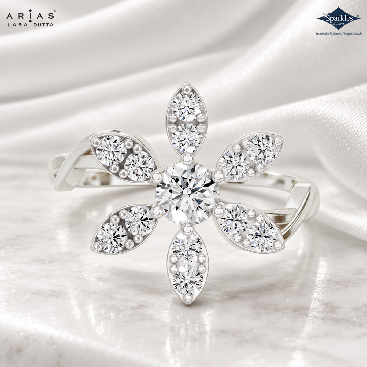 Arias by Lara Dutta Six Petal Floral Statement Ring