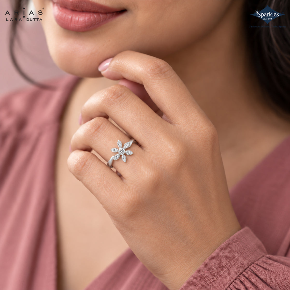 Arias by Lara Dutta Six Petal Floral Statement Ring