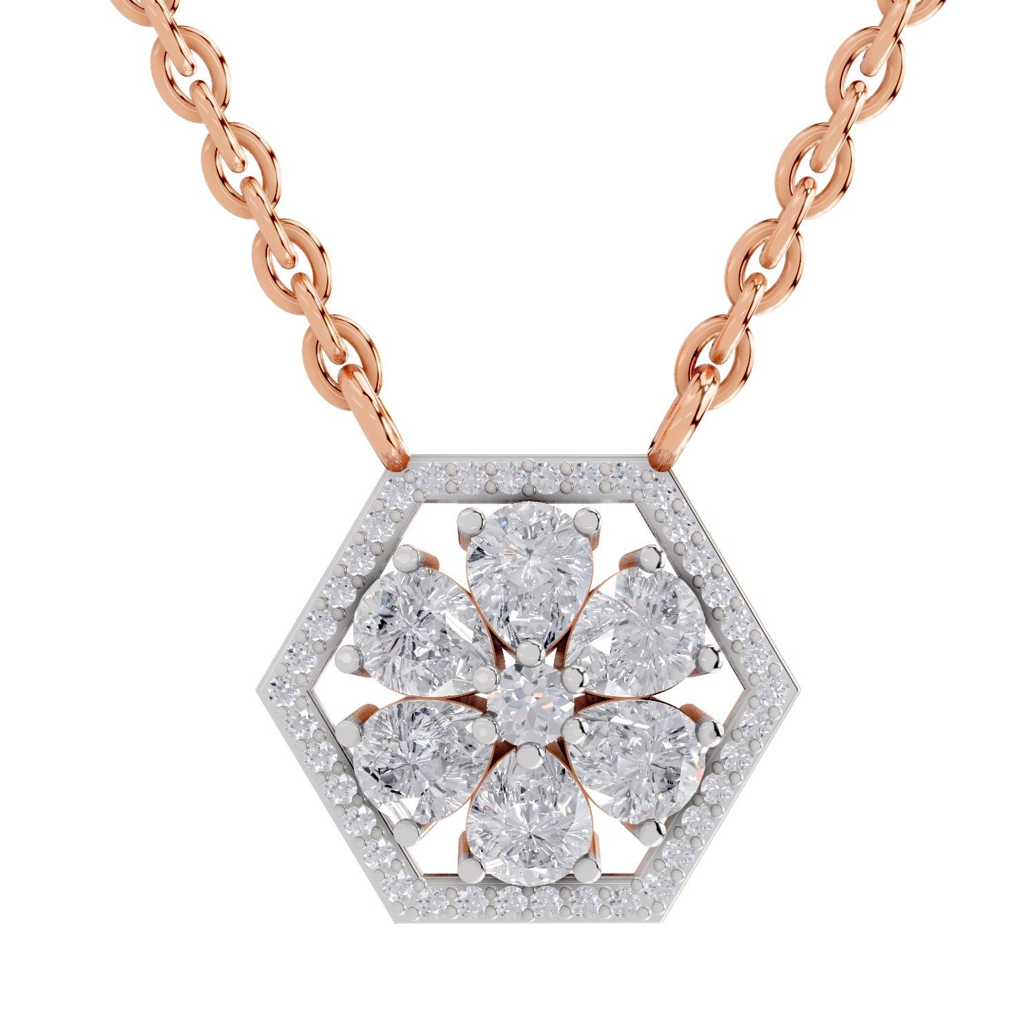 1.63 Carat Pear Floral Diamond Necklace 14K - Rose Gold