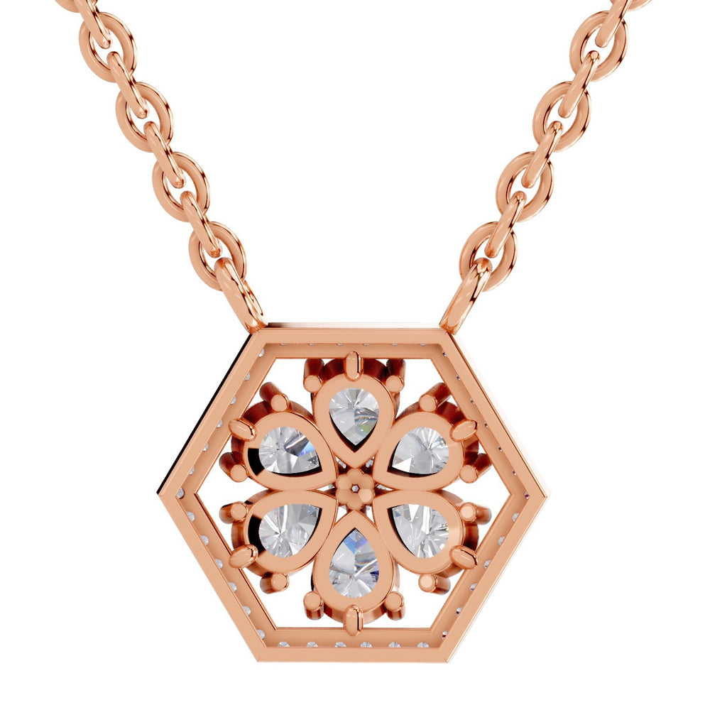 1.63 Carat Pear Floral Diamond Necklace 14K - Rose Gold