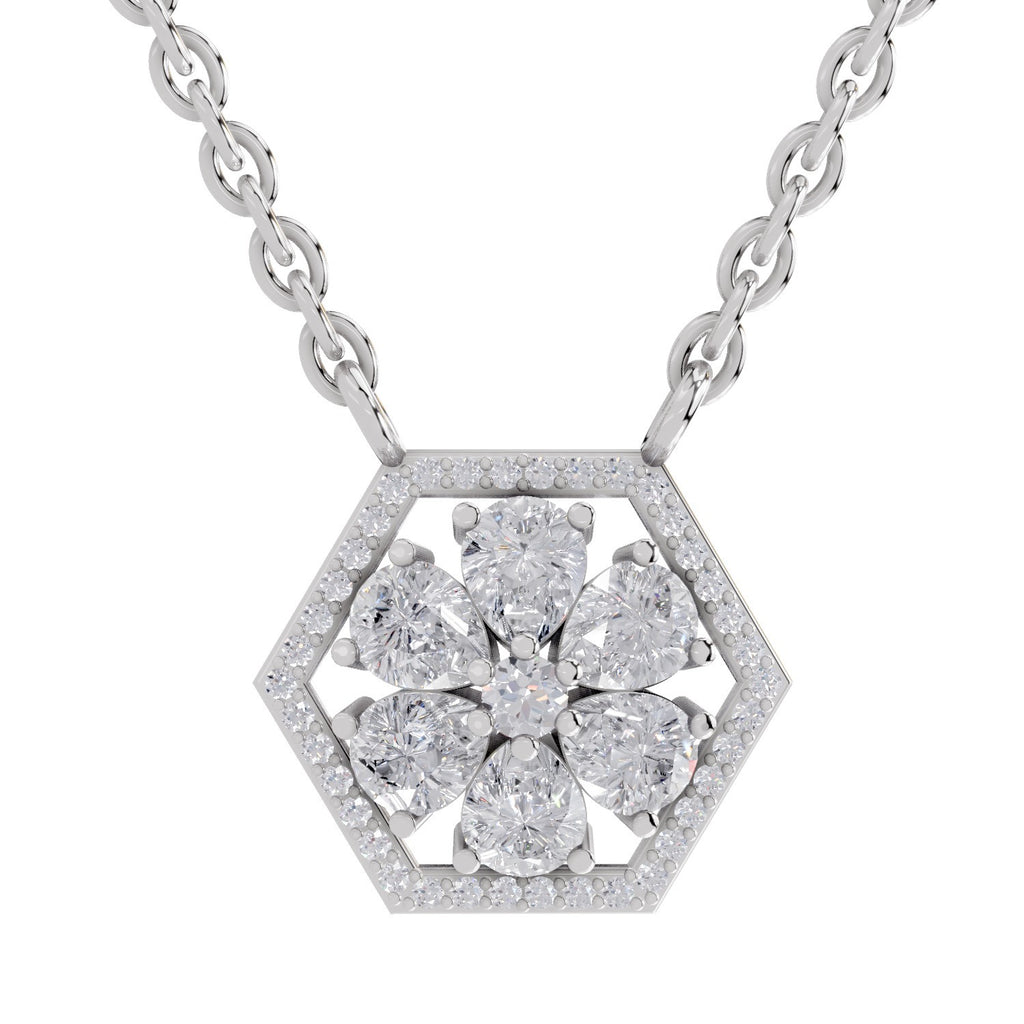 1.63 Carat Pear Floral Diamond Necklace 14K - White Gold