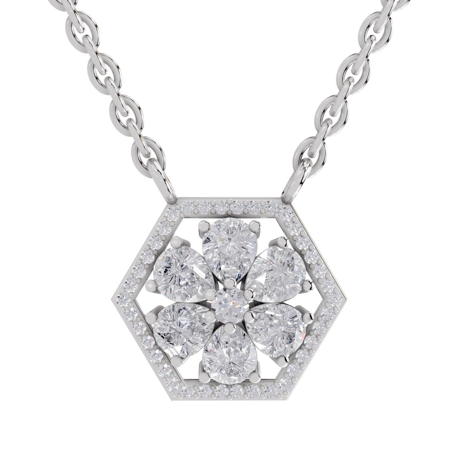 1.63 Carat Pear Floral Diamond Necklace 14K - White Gold