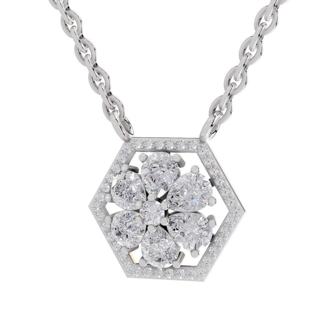 1.63 Carat Pear Floral Diamond Necklace 14K - White Gold