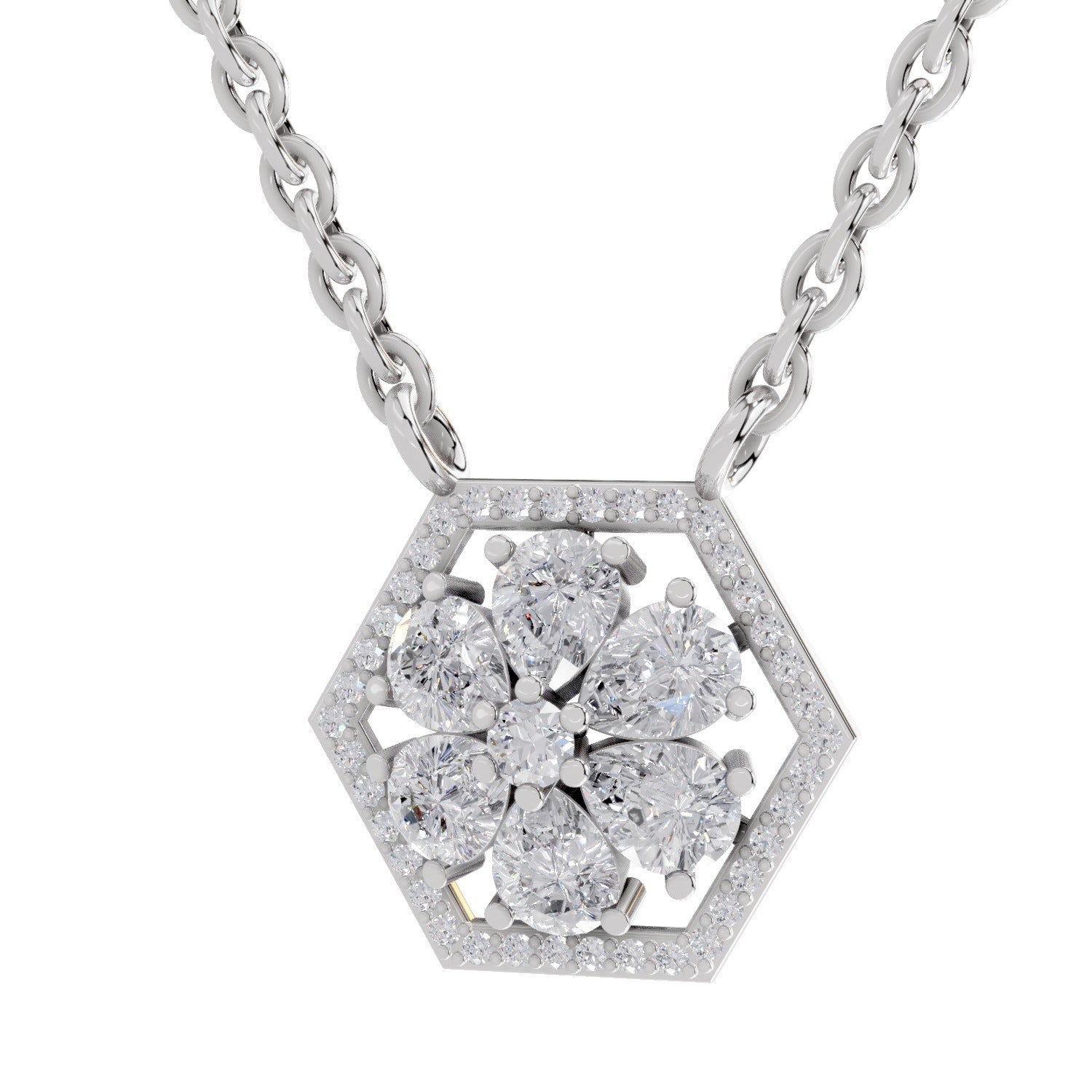 1.63 Carat Pear Floral Diamond Necklace 14K - White Gold