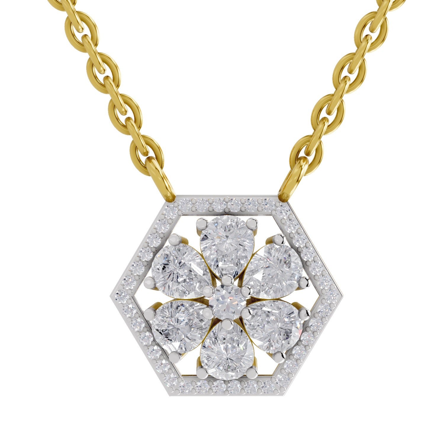 1.63 Carat Pear Floral Diamond Necklace 14K