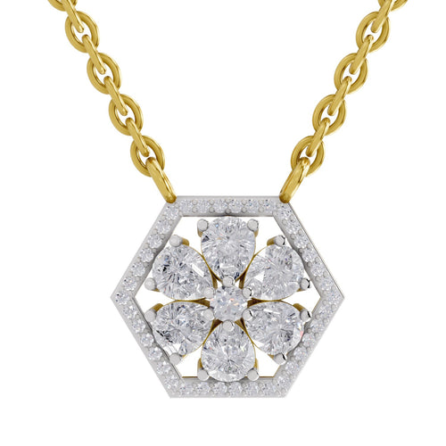1.63 Carat Pear Floral Diamond Necklace 14K