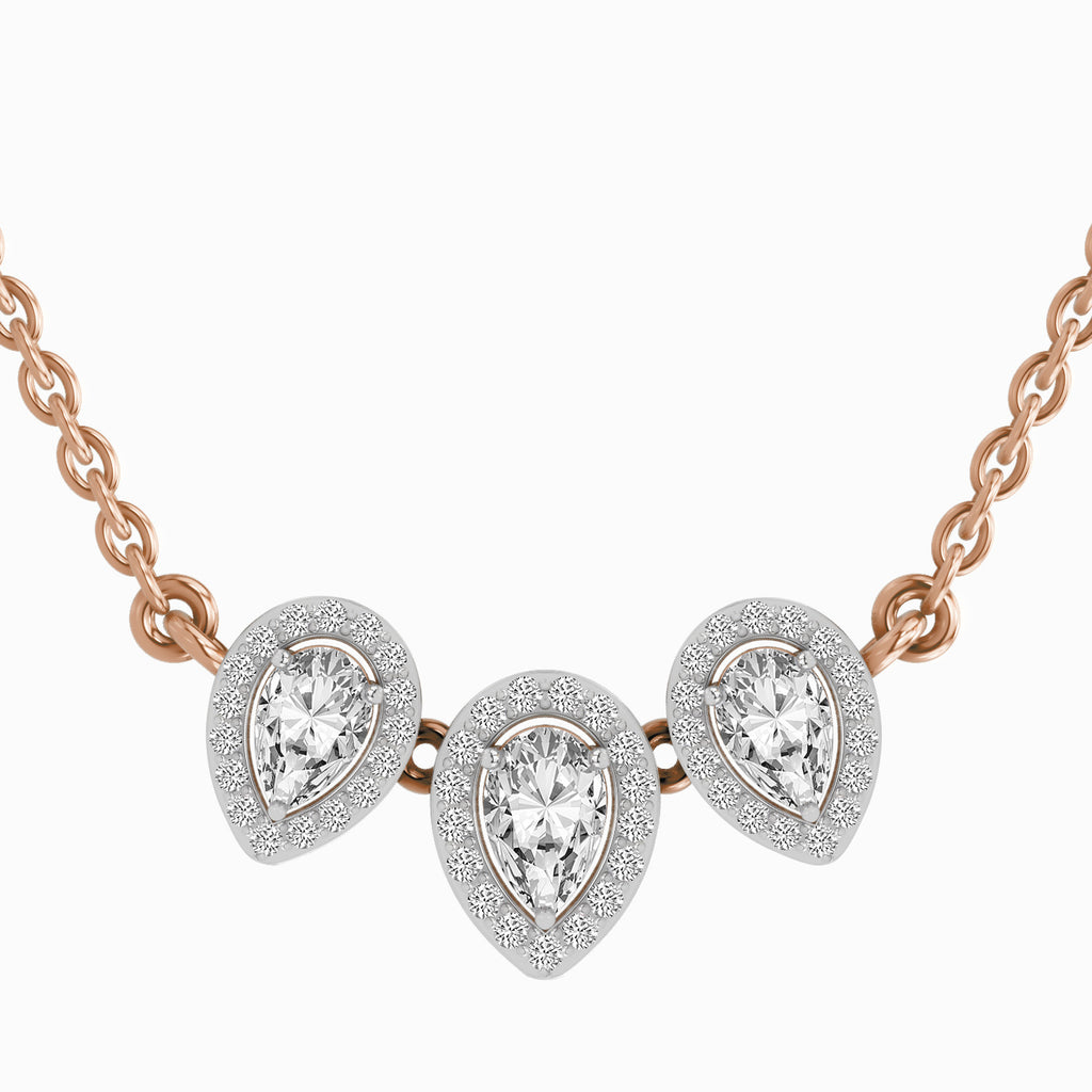 1.87 Carat Pear Shape Trio of Grace Diamond Pendant Necklace 14K - Rose Gold