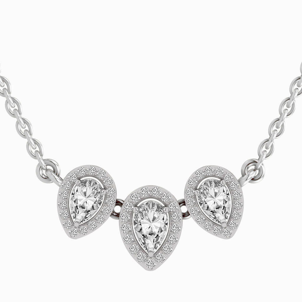 1.87 Carat Pear Shape Trio of Grace Diamond Pendant Necklace 14K - White Gold