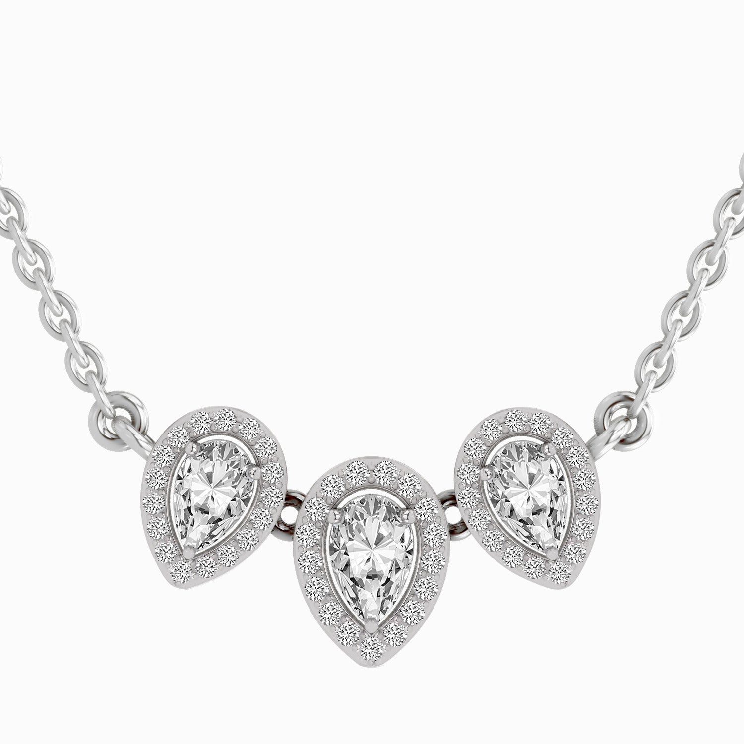 1.87 Carat Pear Shape Trio of Grace Diamond Pendant Necklace 14K - White Gold