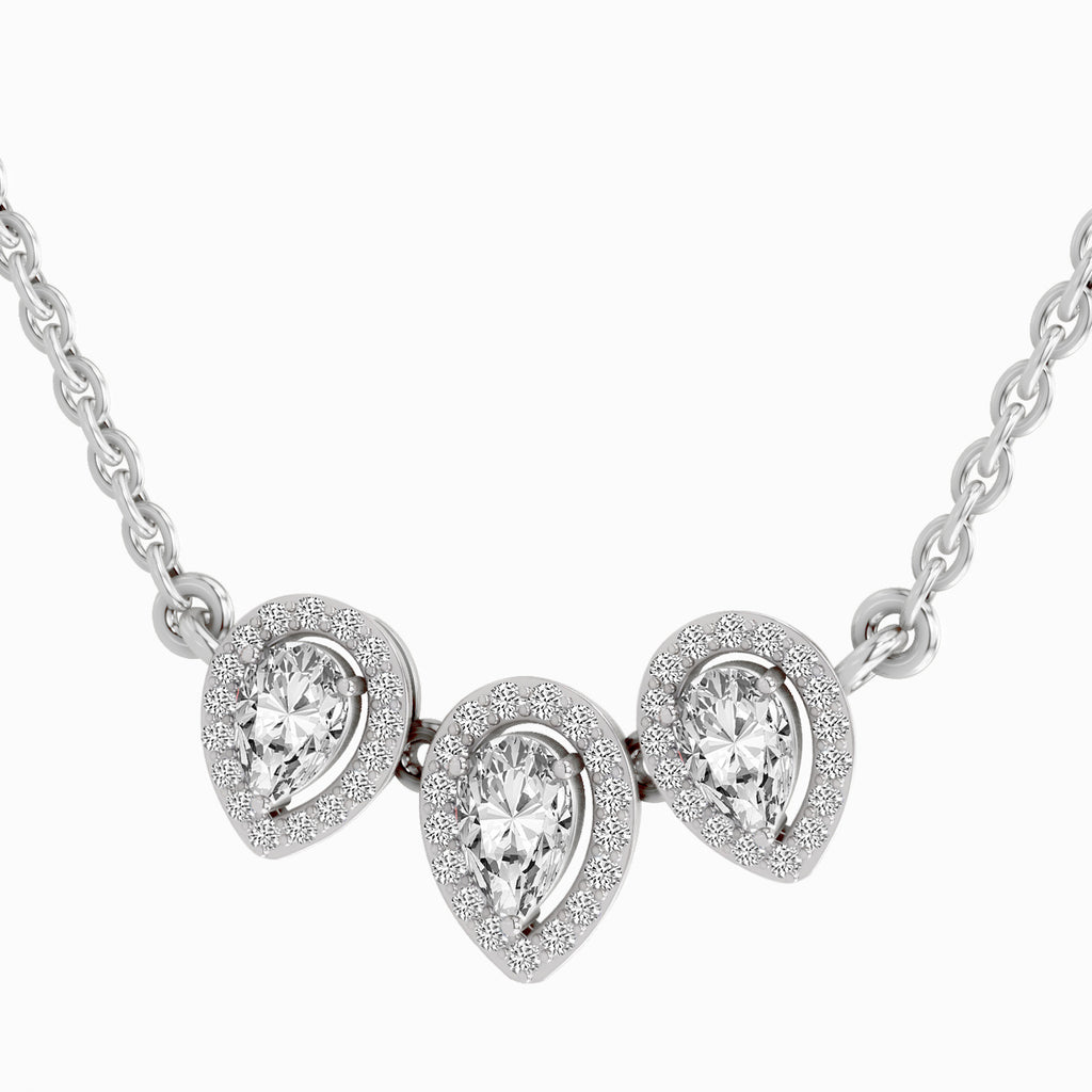 1.87 Carat Pear Shape Trio of Grace Diamond Pendant Necklace 14K - White Gold