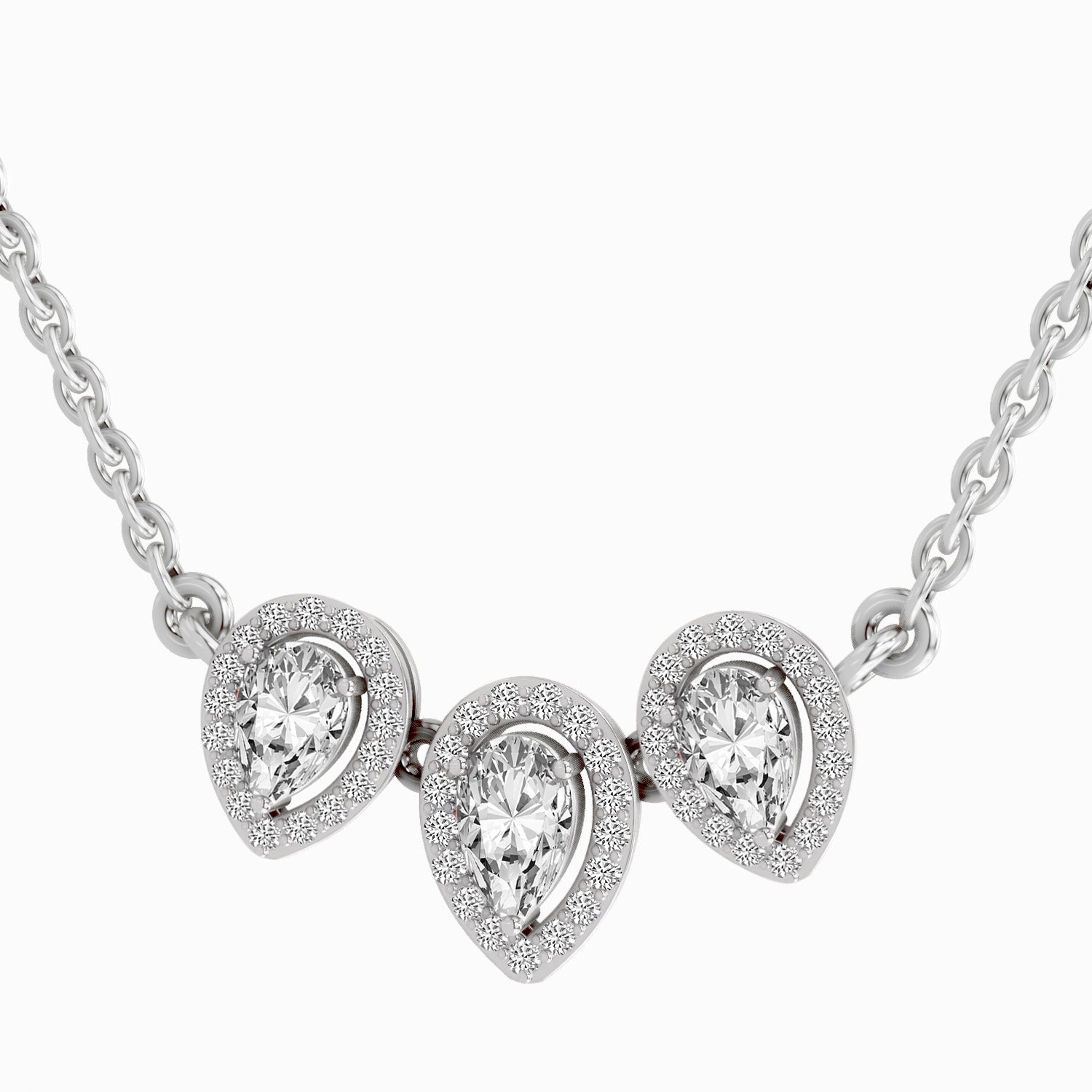 1.87 Carat Pear Shape Trio of Grace Diamond Pendant Necklace 14K - White Gold
