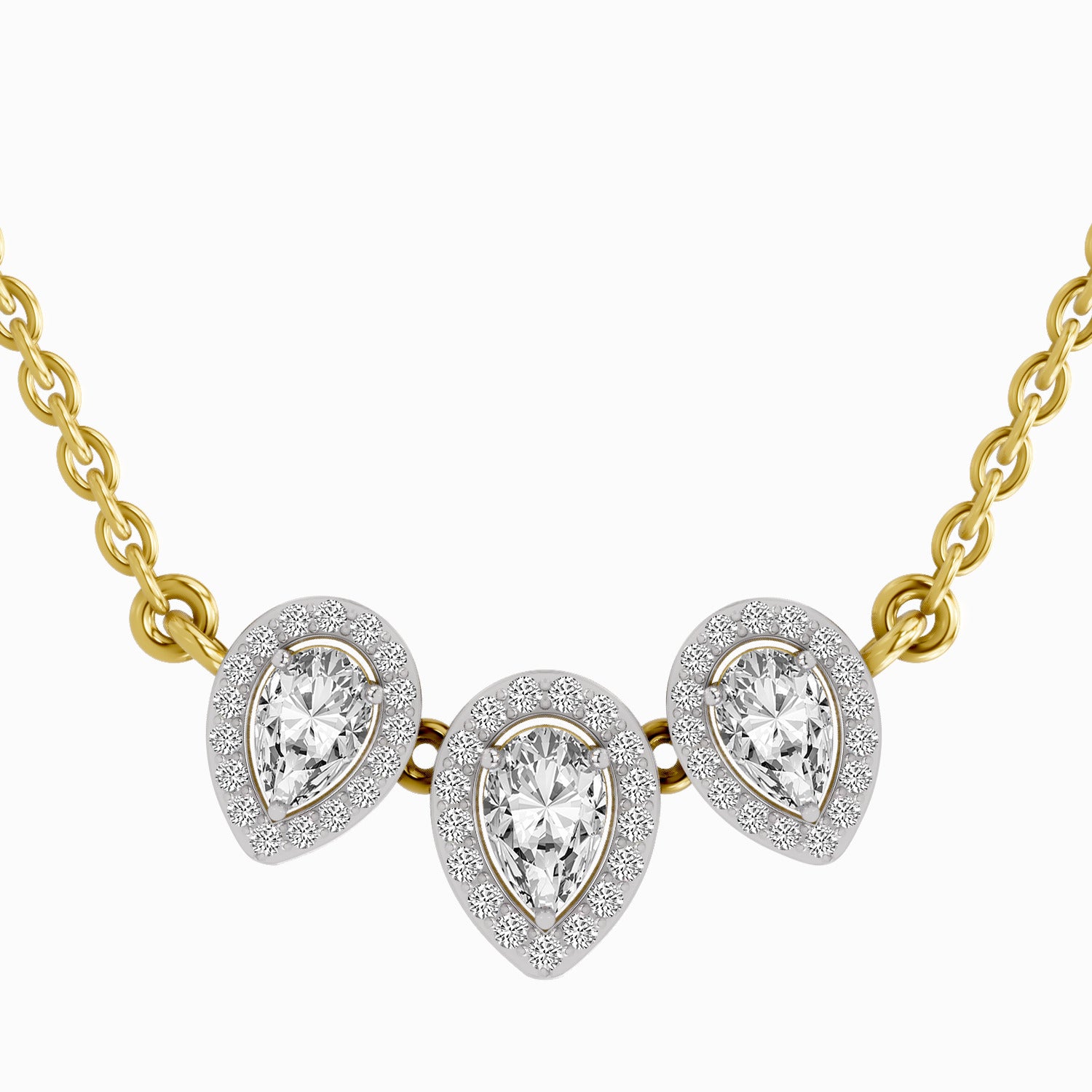 1.87 Carat Pear Shape Trio of Grace Diamond Pendant Necklace 14K