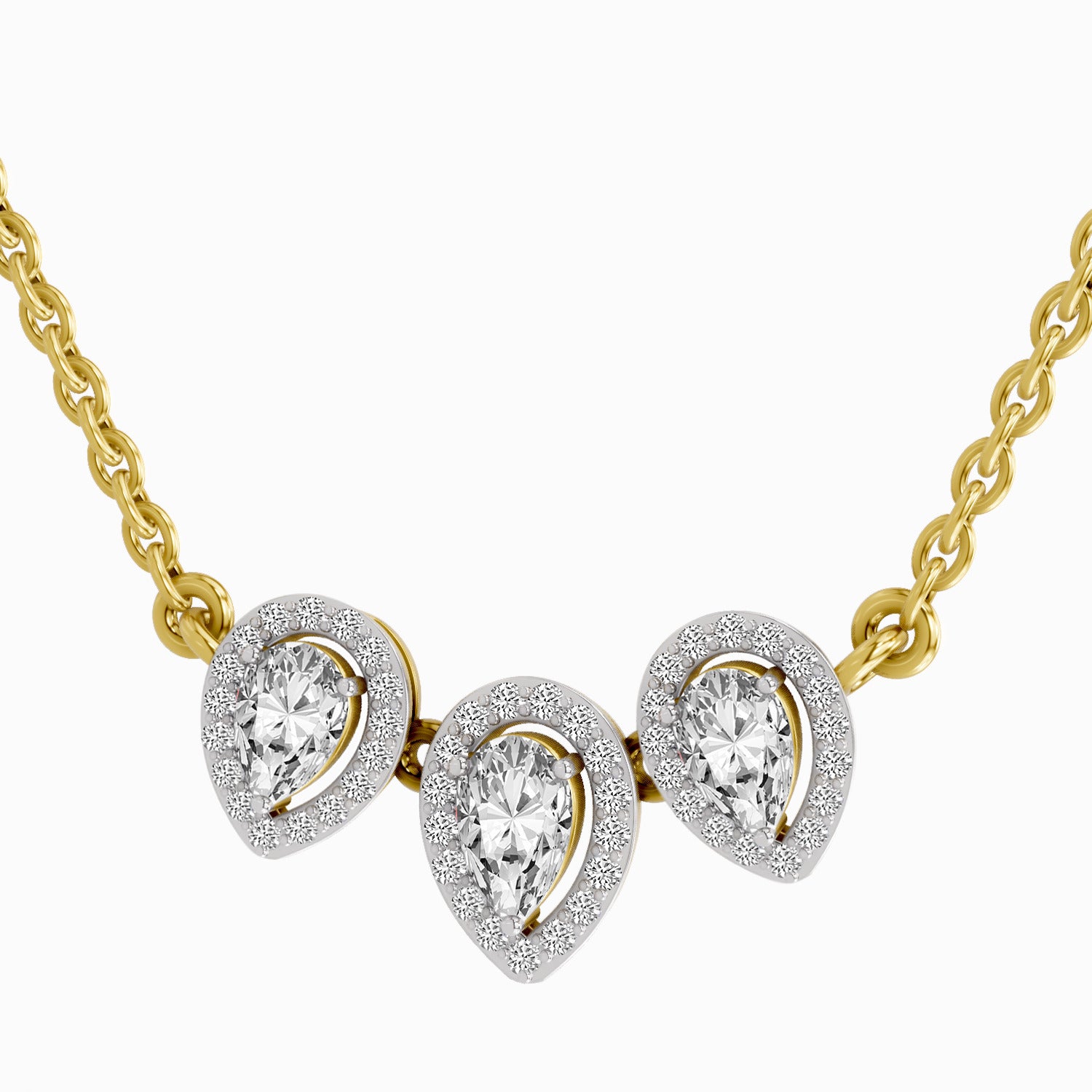 1.87 Carat Pear Shape Trio of Grace Diamond Pendant Necklace 14K
