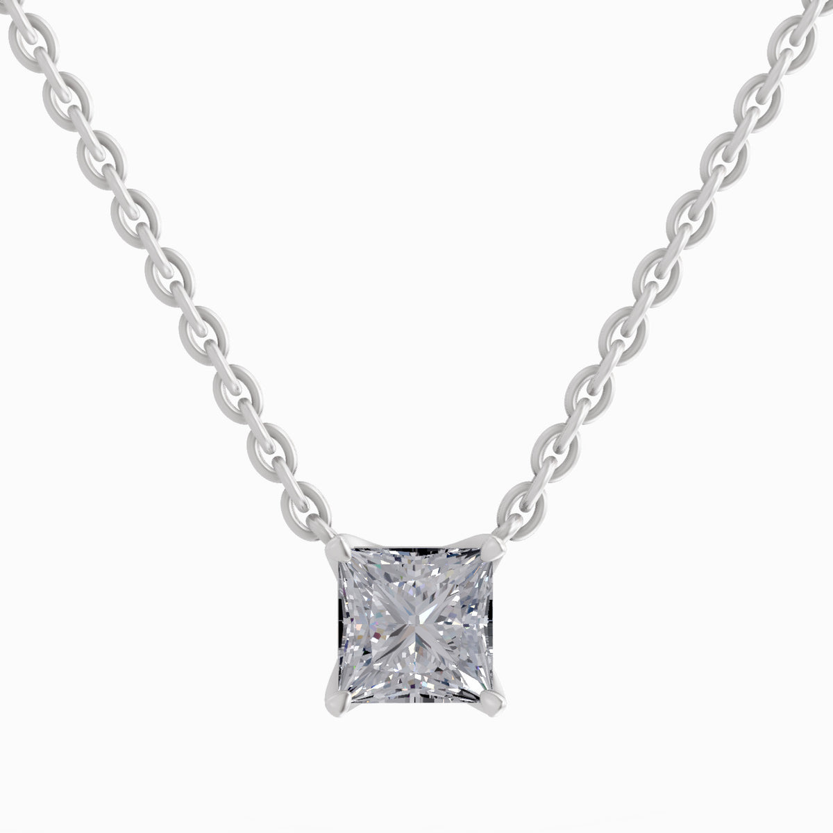 Dreamy Princess-Cut Solitaire Diamond Necklace