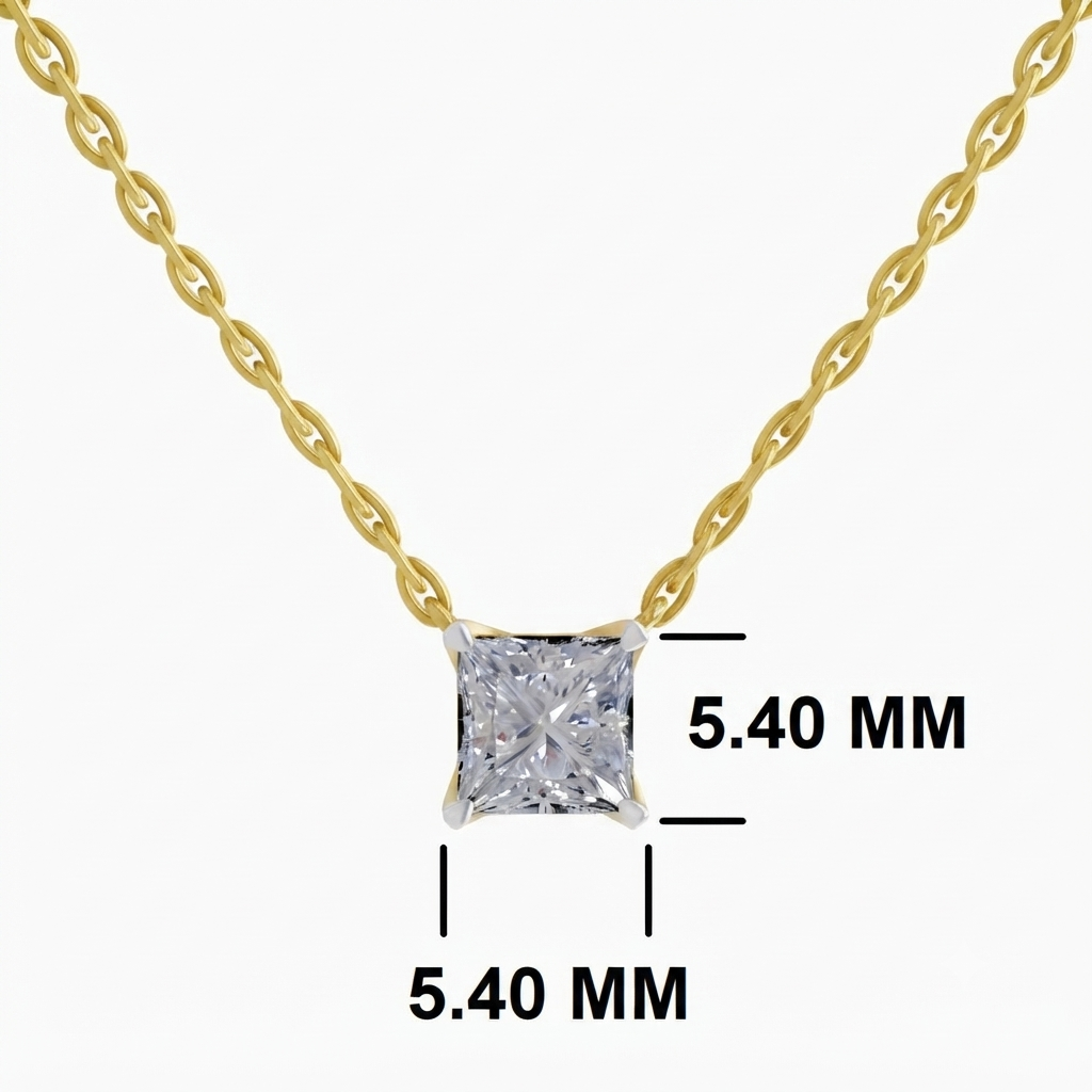 Dreamy Princess-Cut Solitaire Diamond Necklace