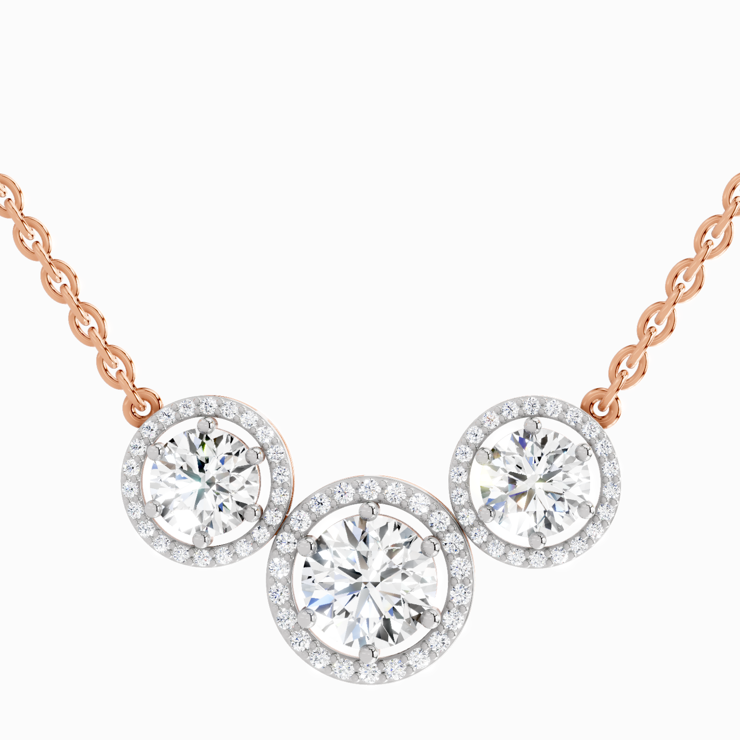 2.3 Carat Round Triple Halo Pendant Necklace 14K - Rose Gold