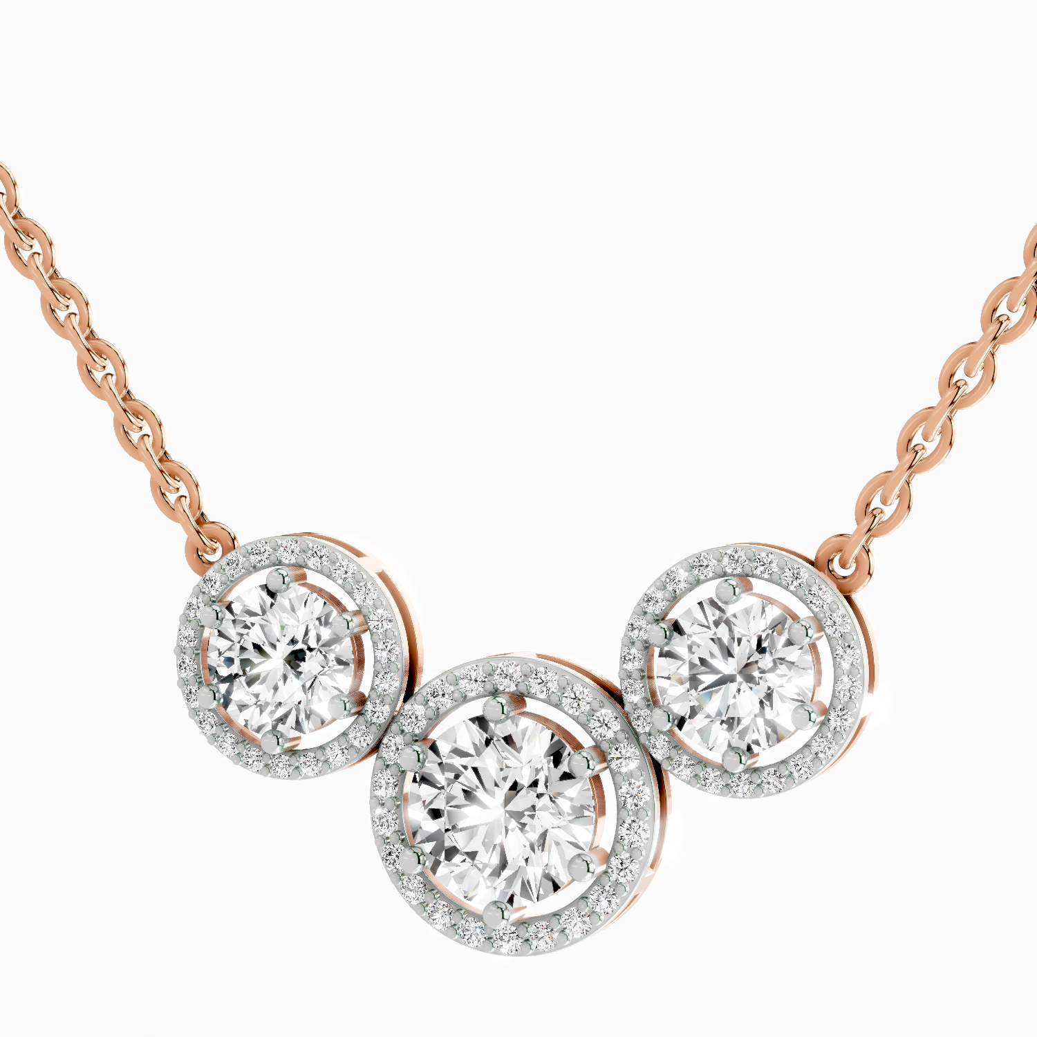 2.3 Carat Round Triple Halo Pendant Necklace 14K - Rose Gold