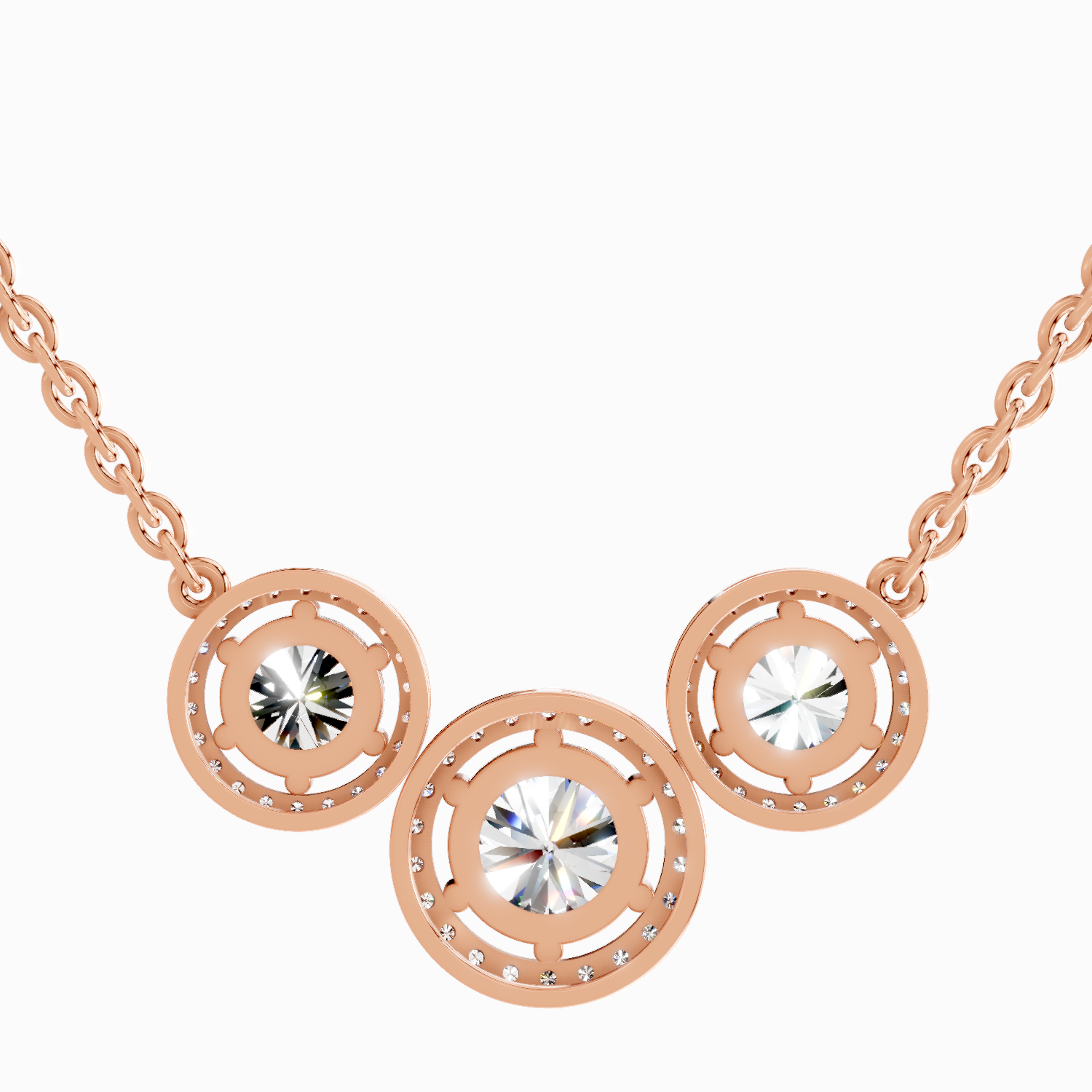 2.3 Carat Round Triple Halo Pendant Necklace 14K - Rose Gold