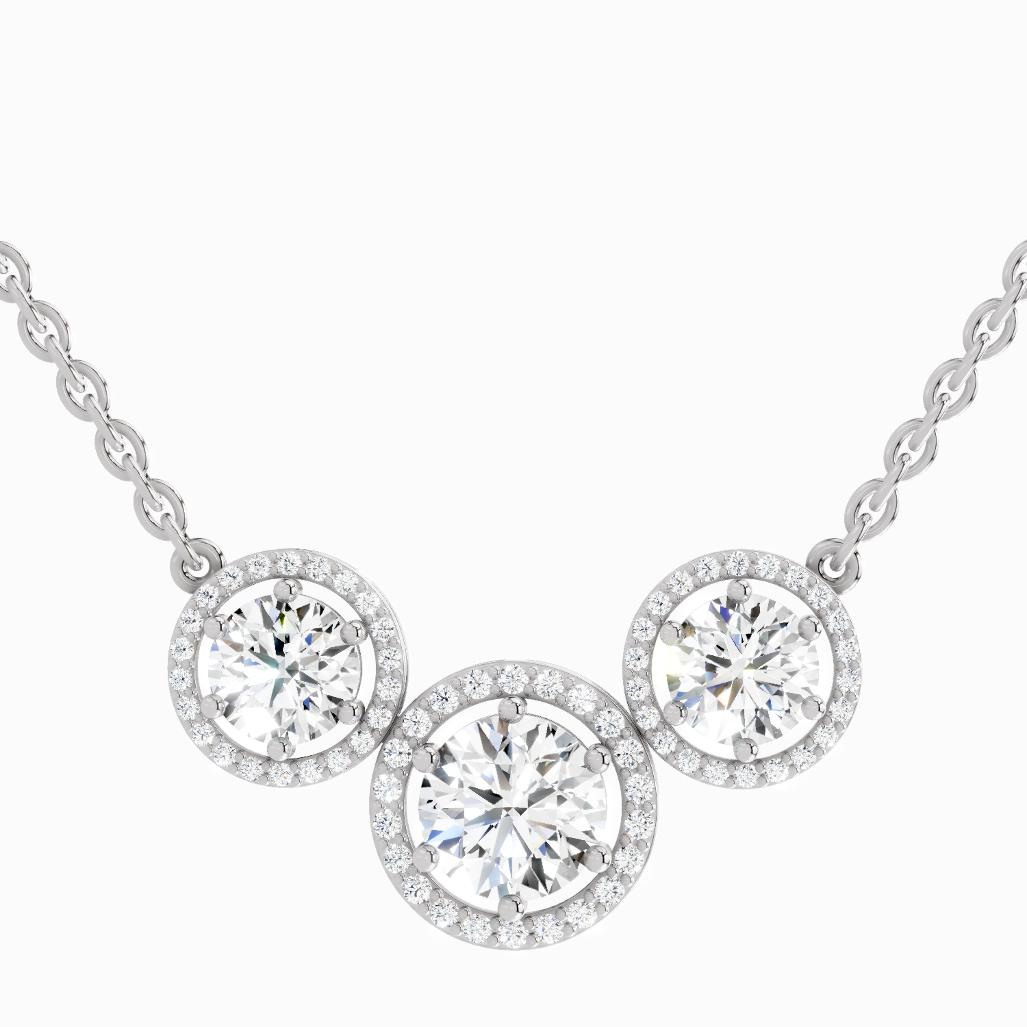 2.3 Carat Round Triple Halo Pendant Necklace 14K - White Gold