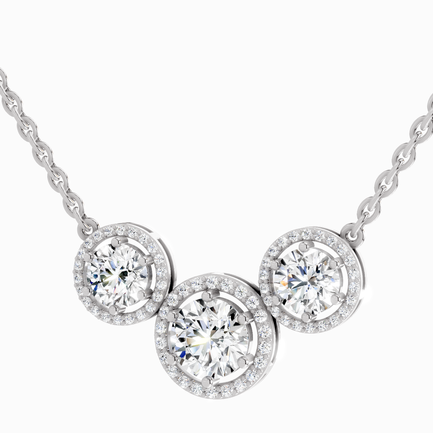 2.3 Carat Round Triple Halo Pendant Necklace 14K - White Gold
