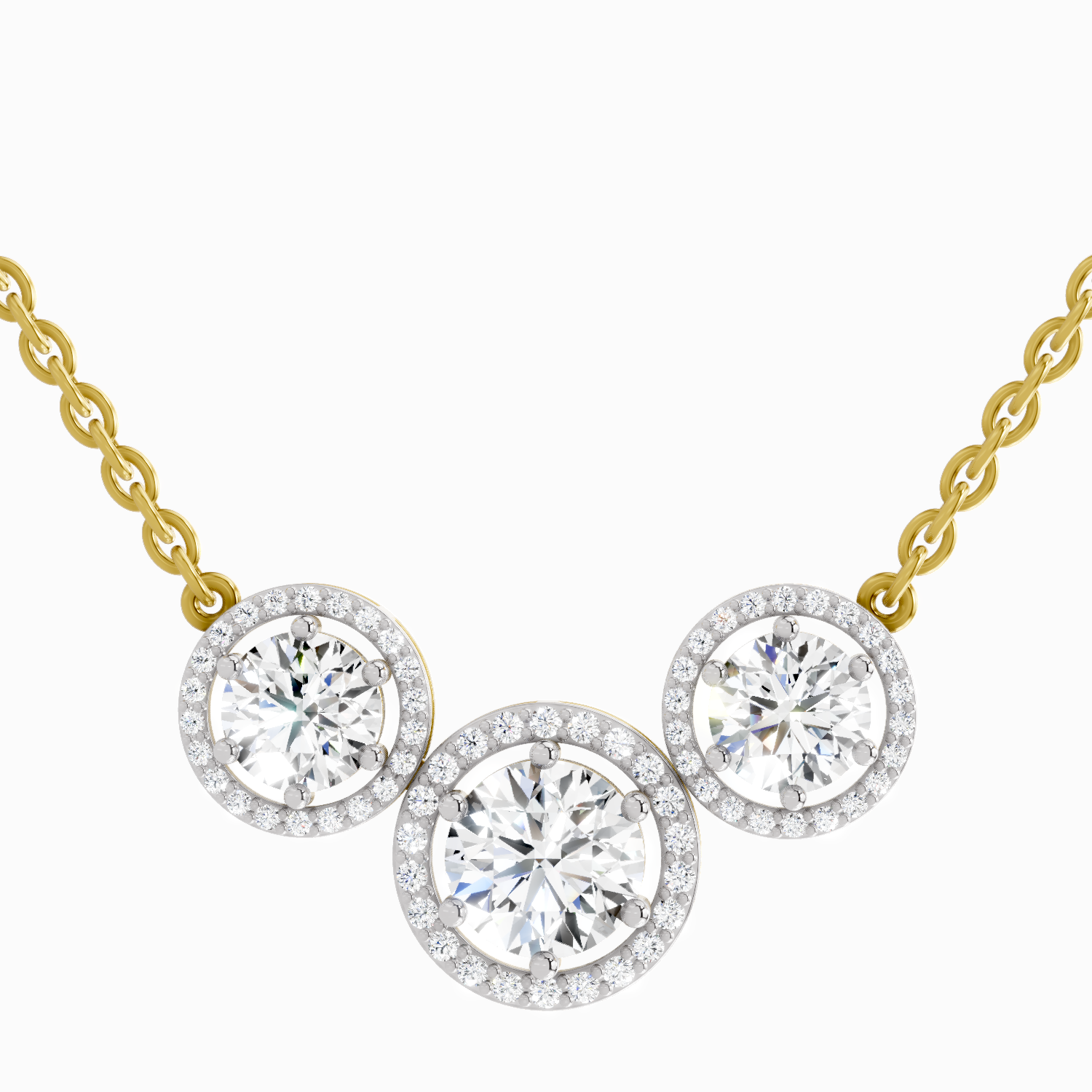 2.3 Carat Round Triple Halo Pendant Necklace 14K