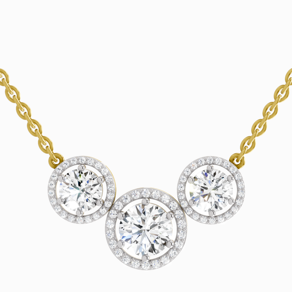 2.3 Carat Round Triple Halo Pendant Necklace 14K