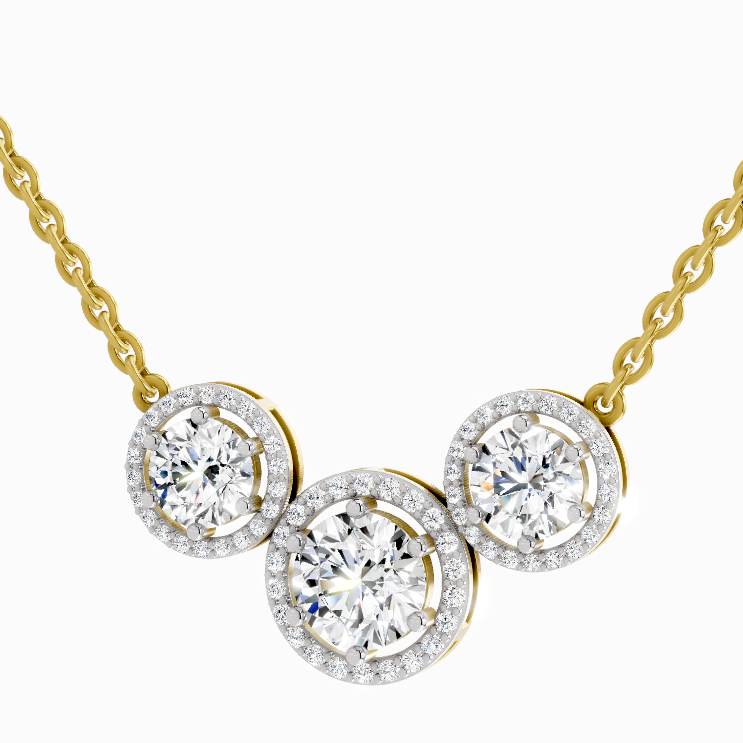2.3 Carat Round Triple Halo Pendant Necklace 14K