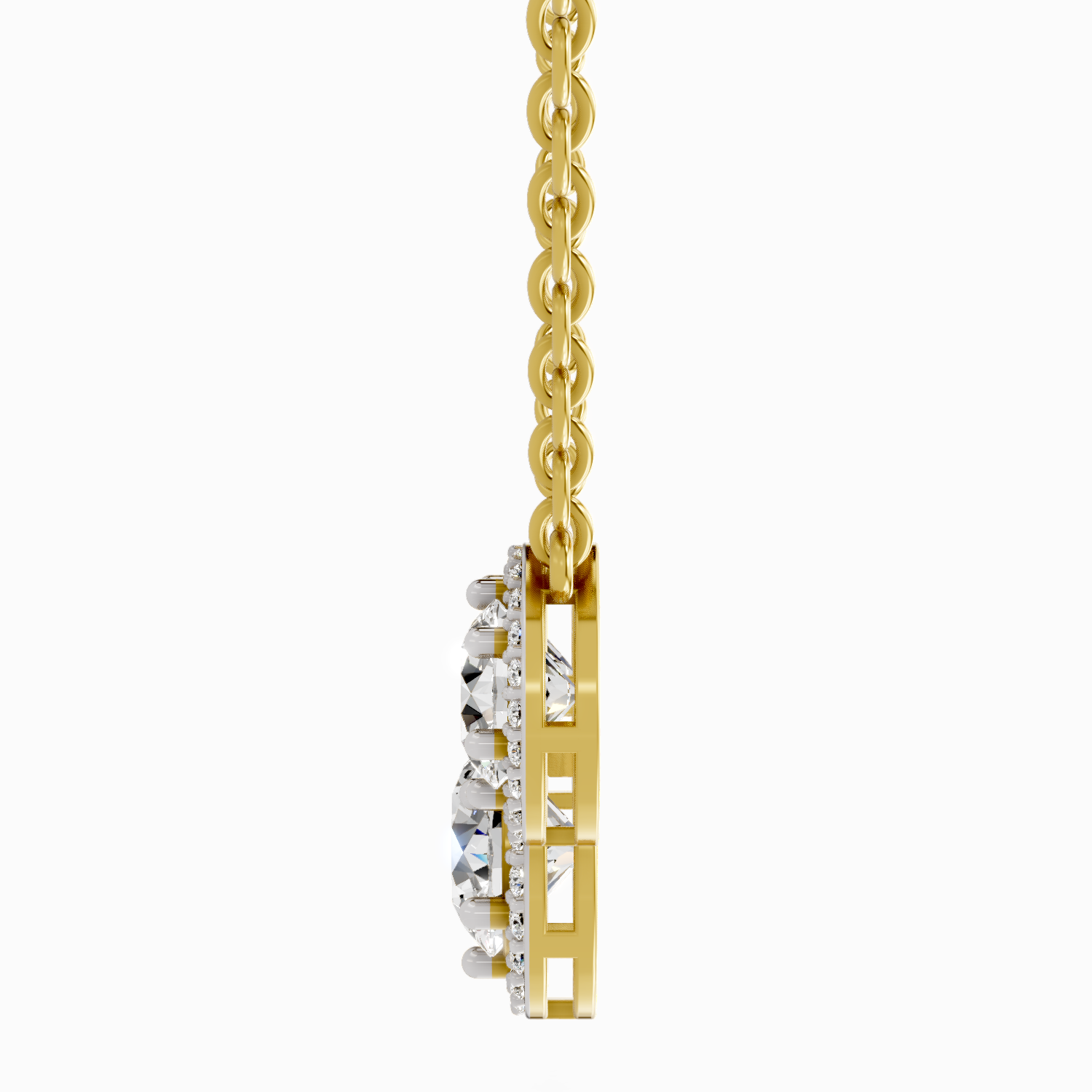 2.3 Carat Round Triple Halo Pendant Necklace 14K