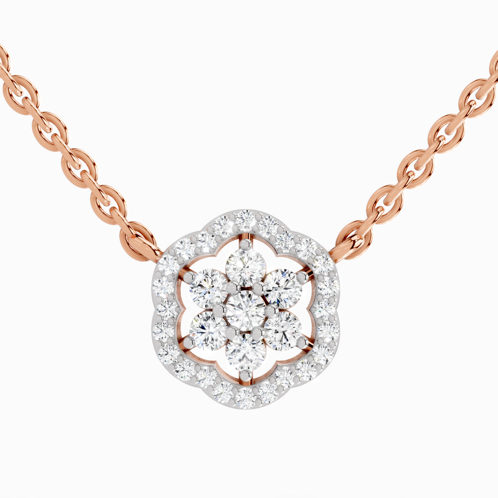 0.46 Carat Round Flower Pendant Necklace 14K - Rose Gold