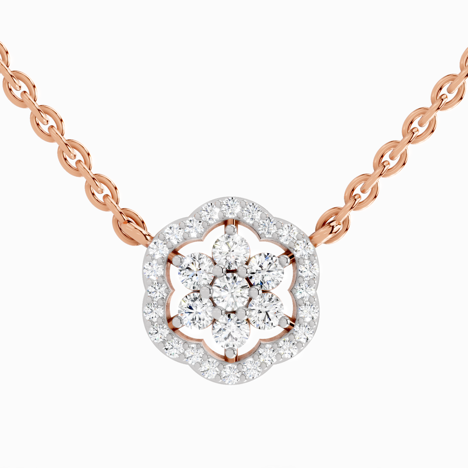 0.46 Carat Round Flower Pendant Necklace 14K - Rose Gold