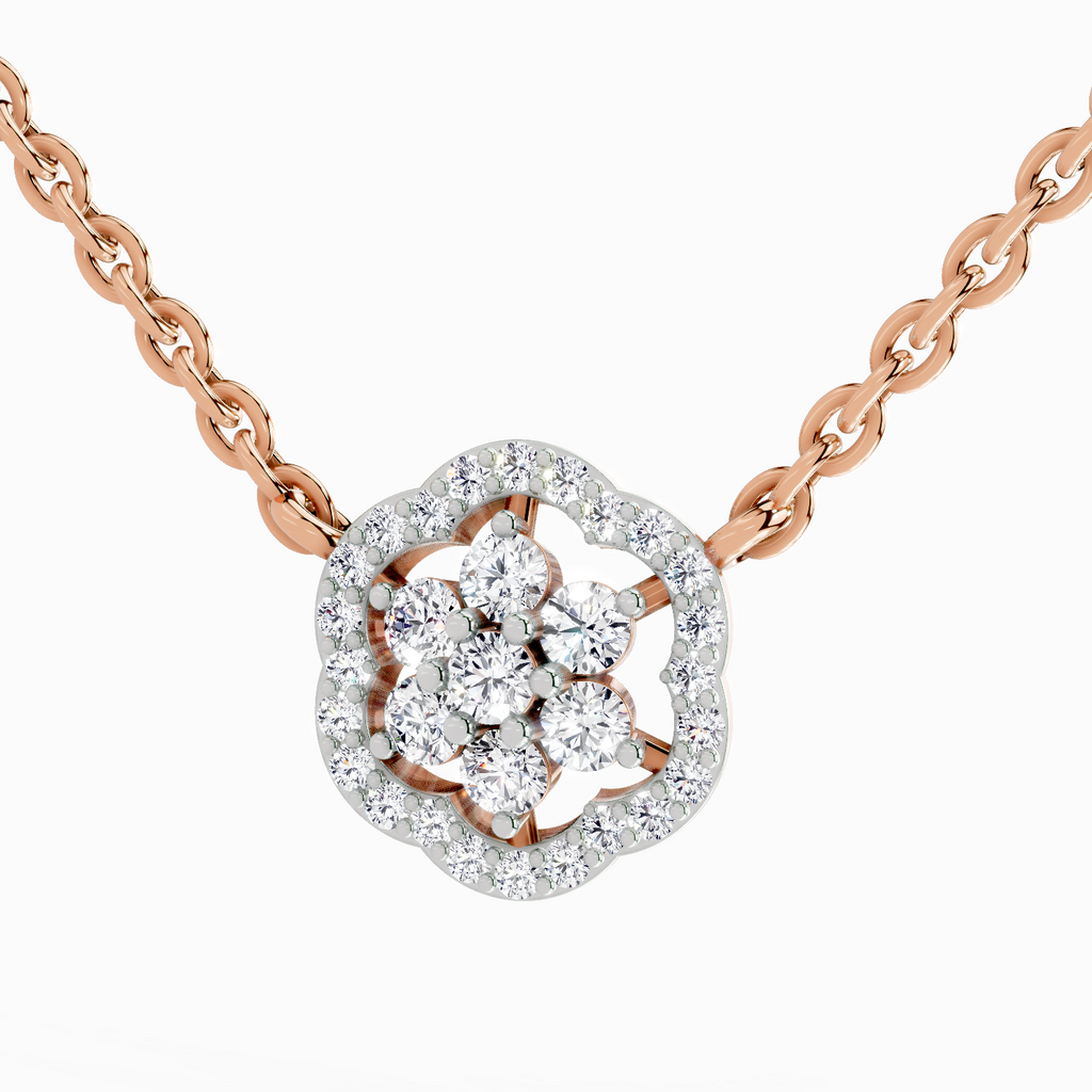 0.46 Carat Round Flower Pendant Necklace 14K - Rose Gold