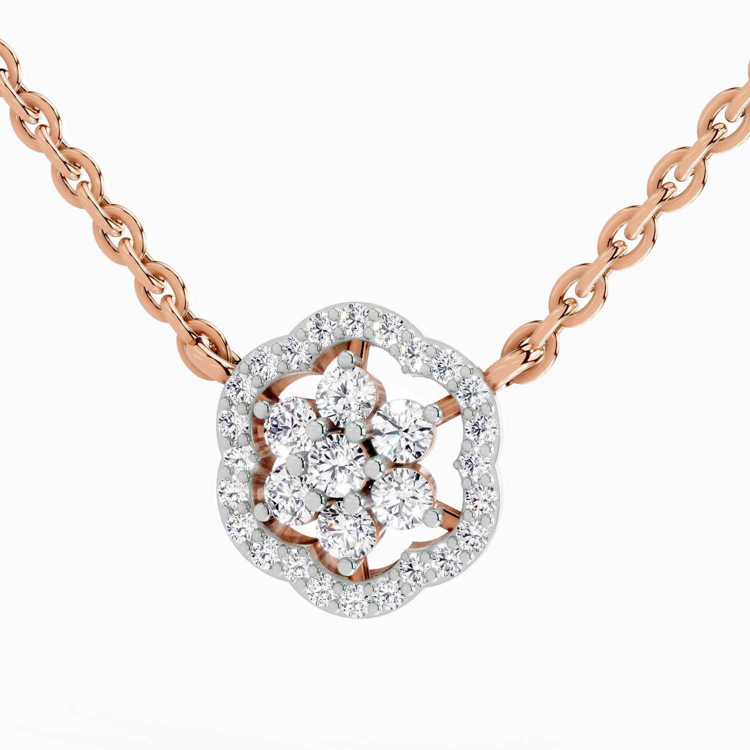 0.46 Carat Round Flower Pendant Necklace 14K - Rose Gold