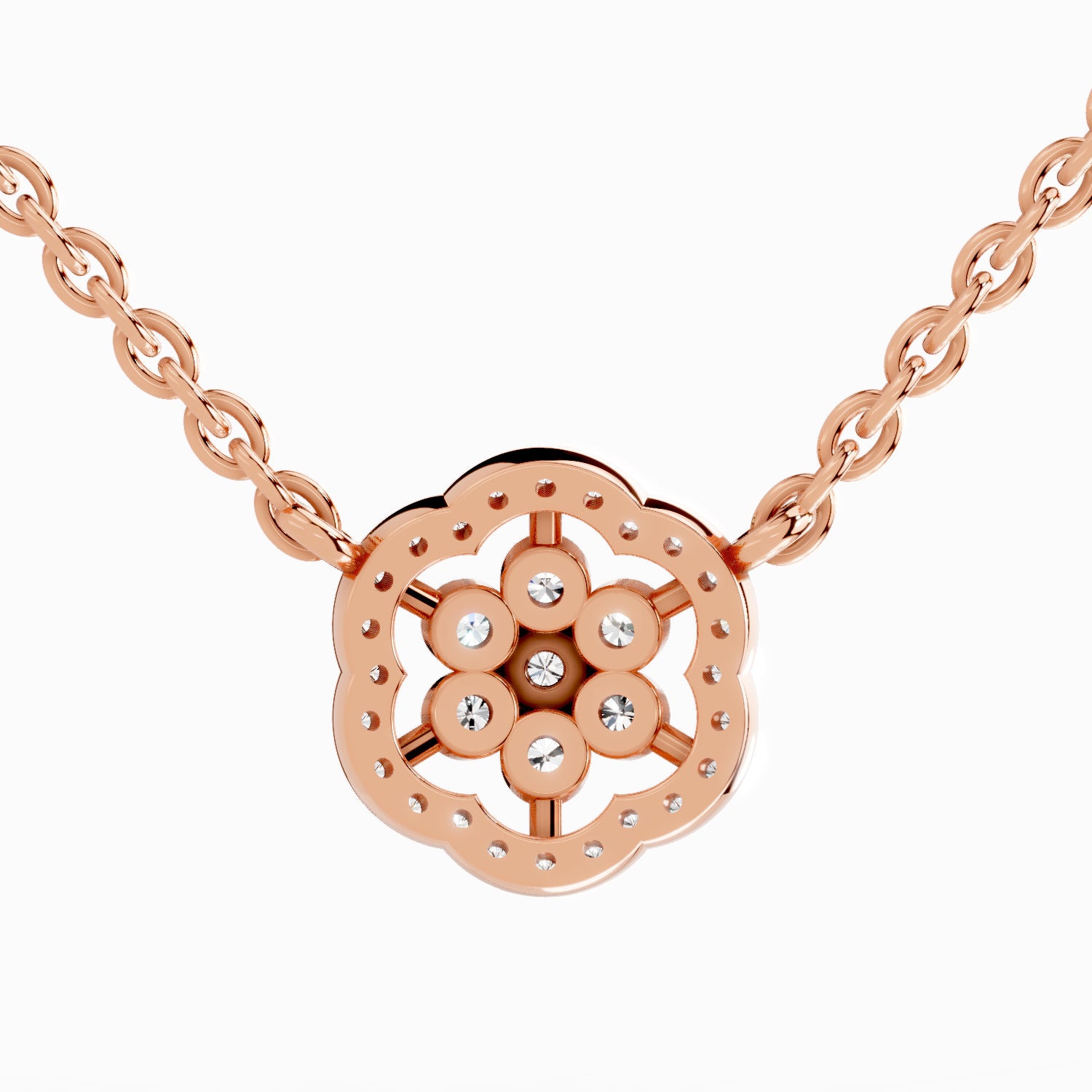 Delicate Round Floral Diamond Necklace