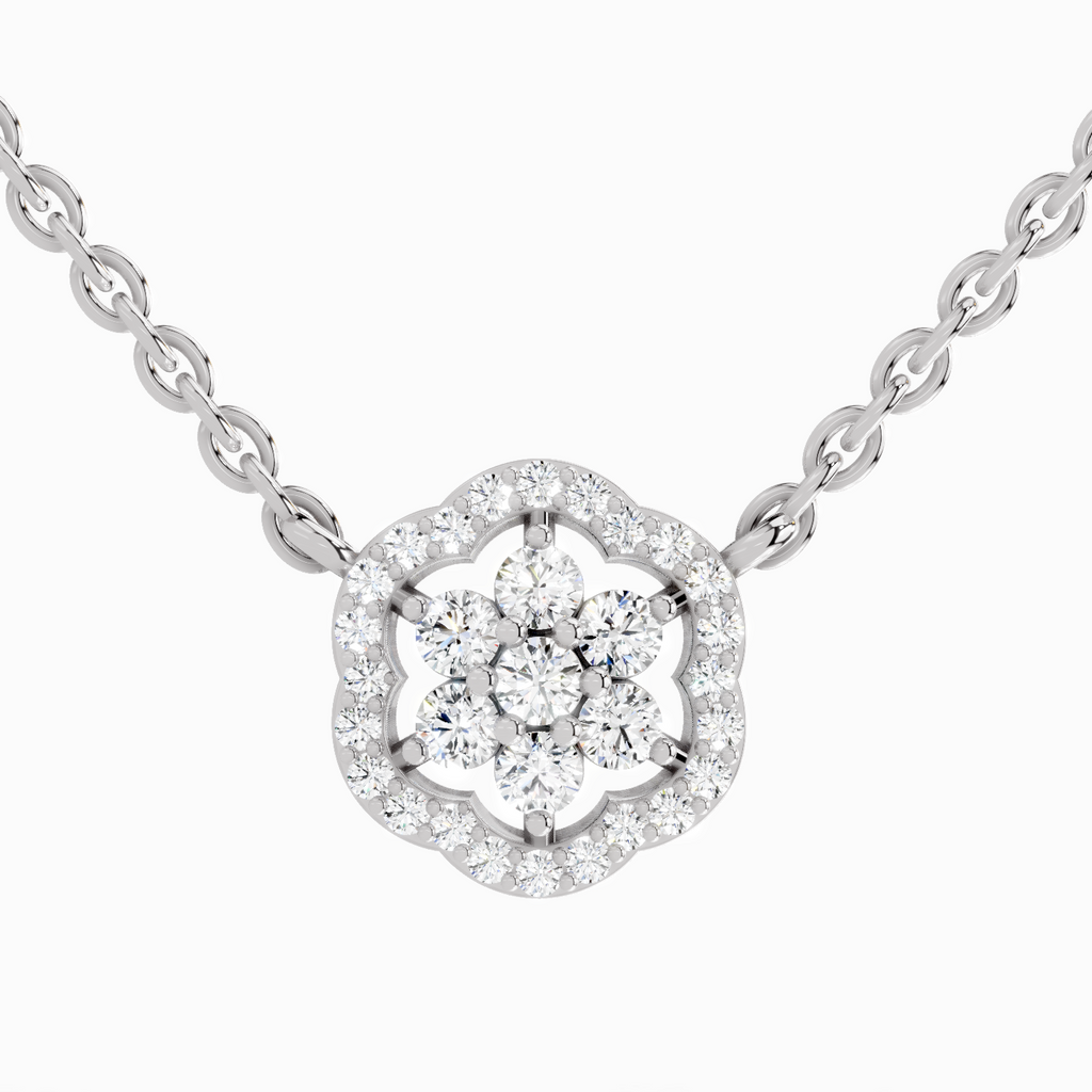 0.46 Carat Round Flower Pendant Necklace 14K - White Gold