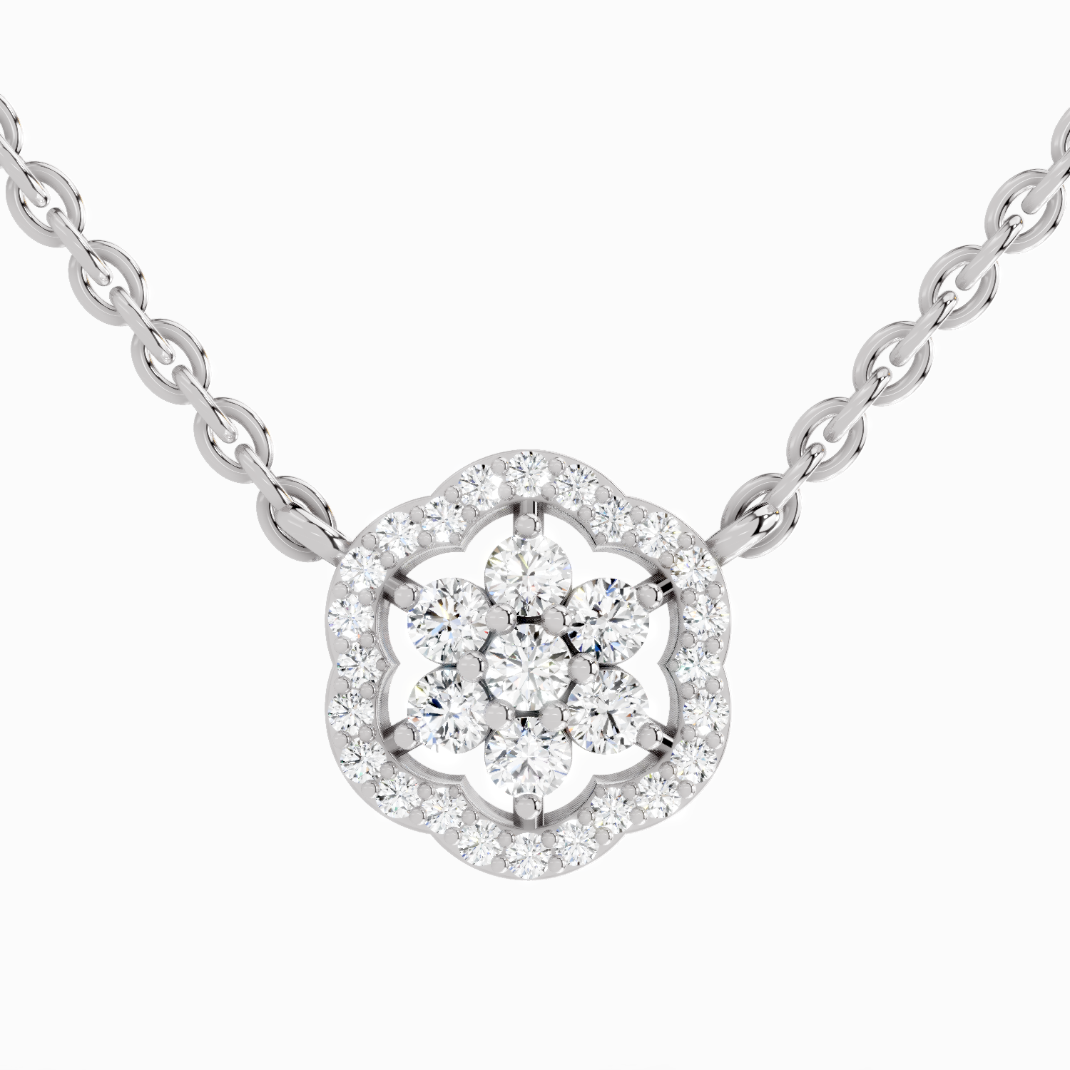0.46 Carat Round Flower Pendant Necklace 14K - White Gold