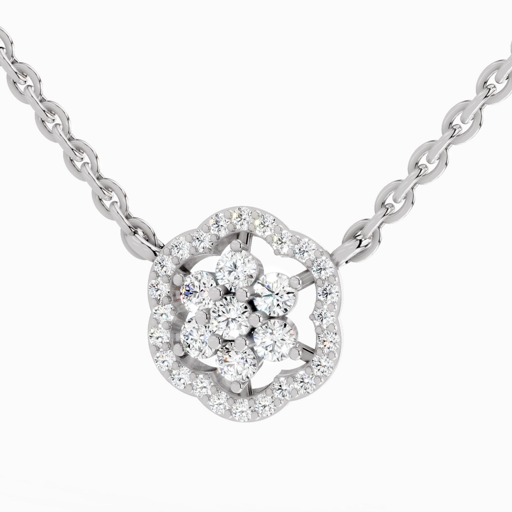 0.46 Carat Round Flower Pendant Necklace 14K - White Gold