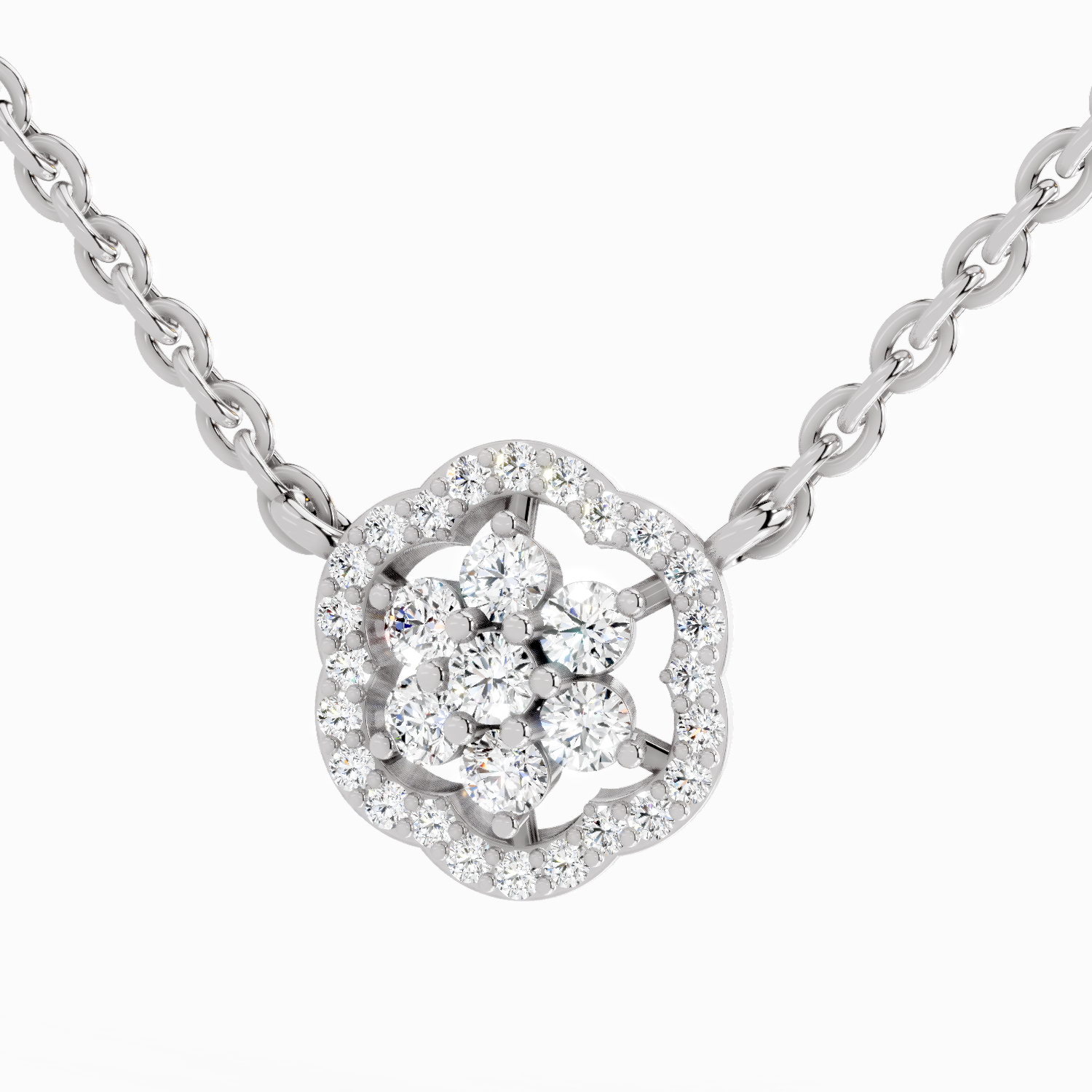 0.46 Carat Round Flower Pendant Necklace 14K - White Gold