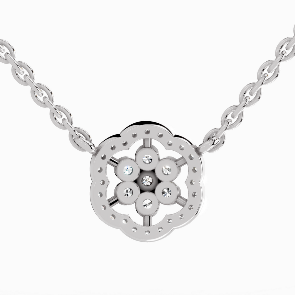 0.46 Carat Round Flower Pendant Necklace 14K - White Gold