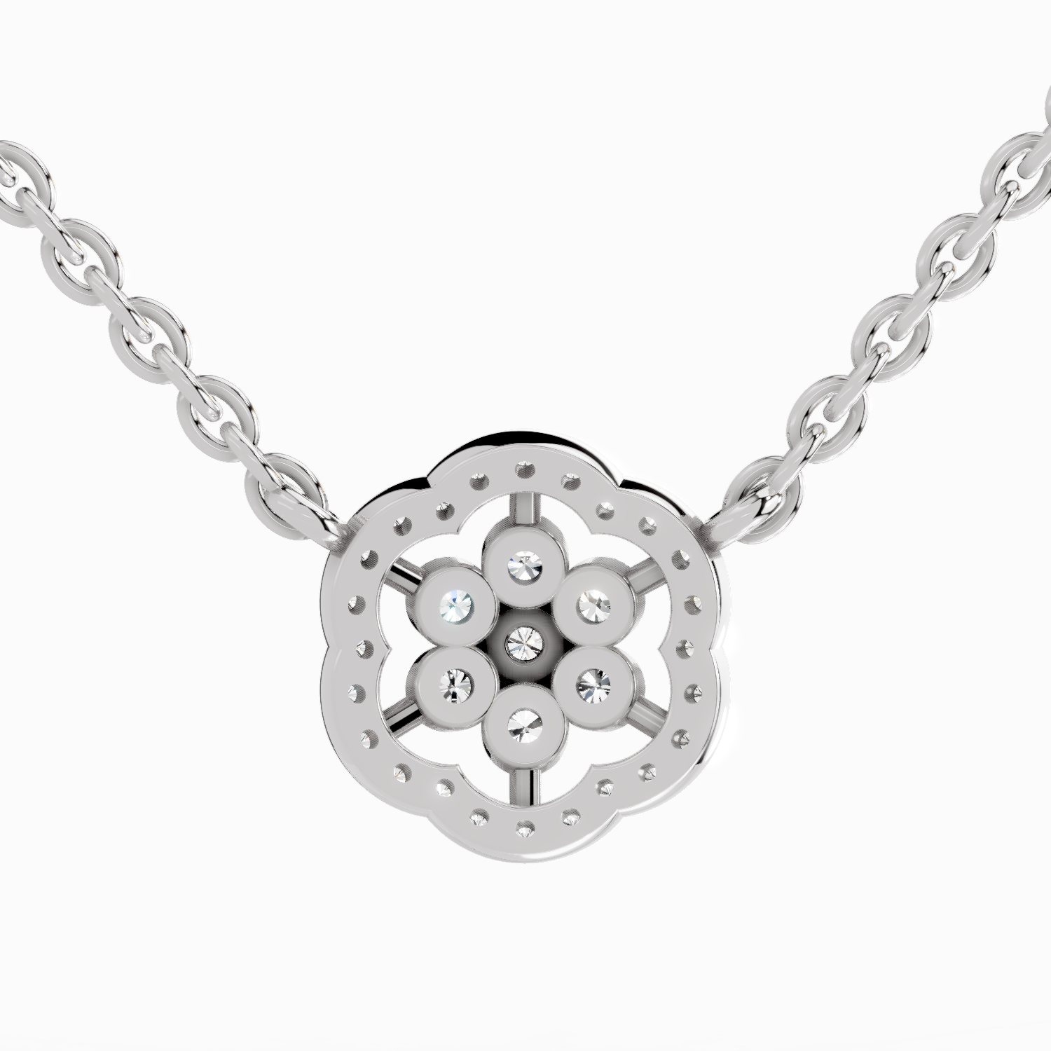 0.46 Carat Round Flower Pendant Necklace 14K - White Gold