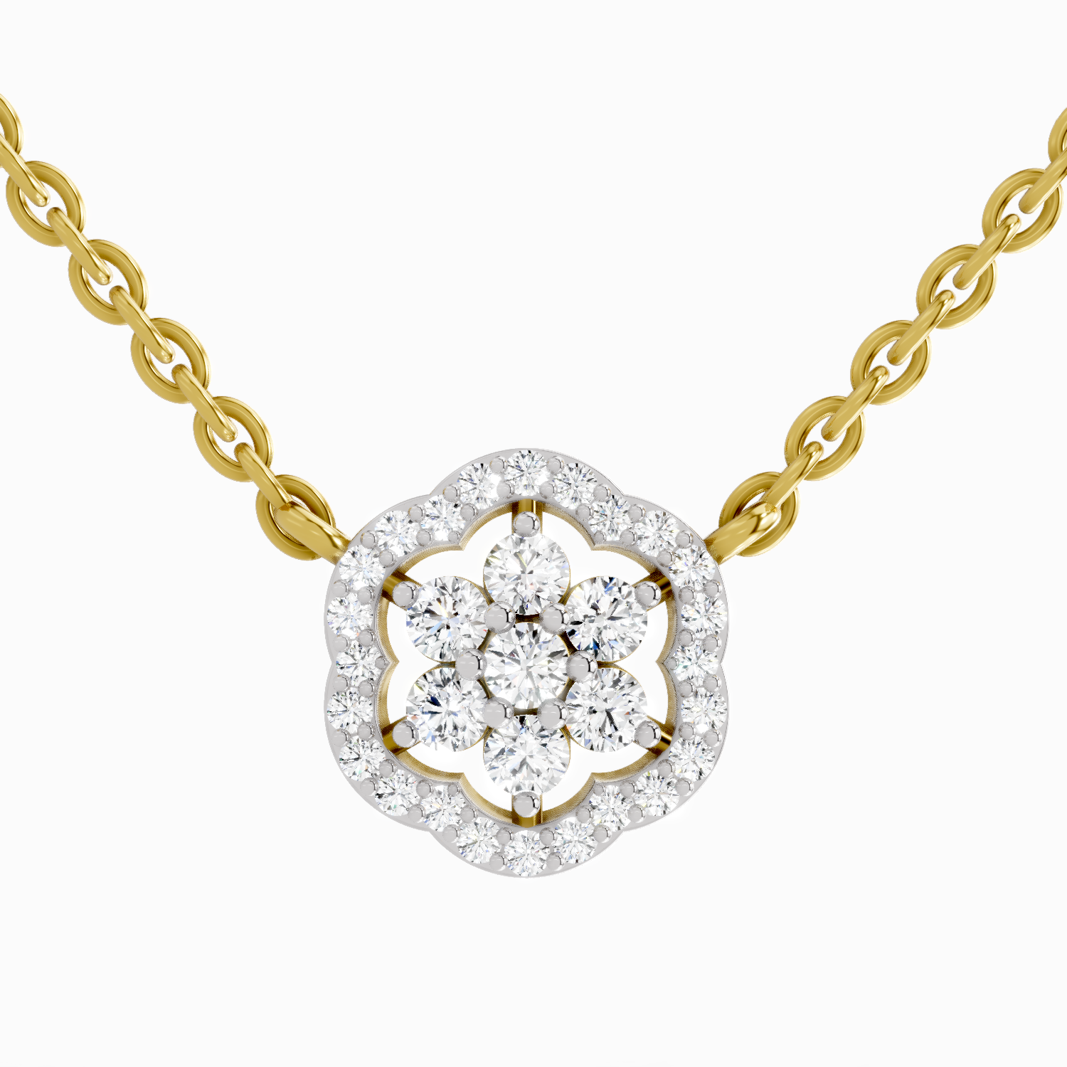 0.46 Carat Round Flower Pendant Necklace 14K