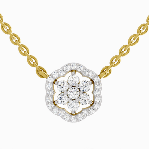 0.46 Carat Round Flower Pendant Necklace 14K
