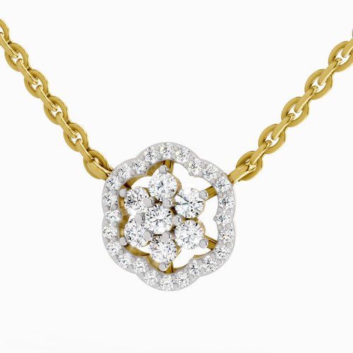 0.46 Carat Round Flower Pendant Necklace 14K