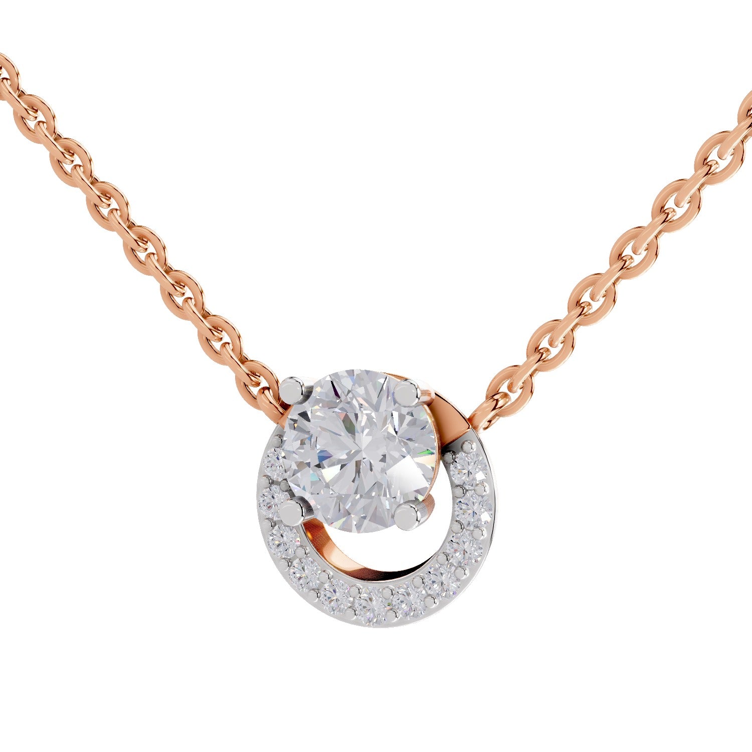 1.15 Carat Halo Diamond Necklace 14K - Rose Gold