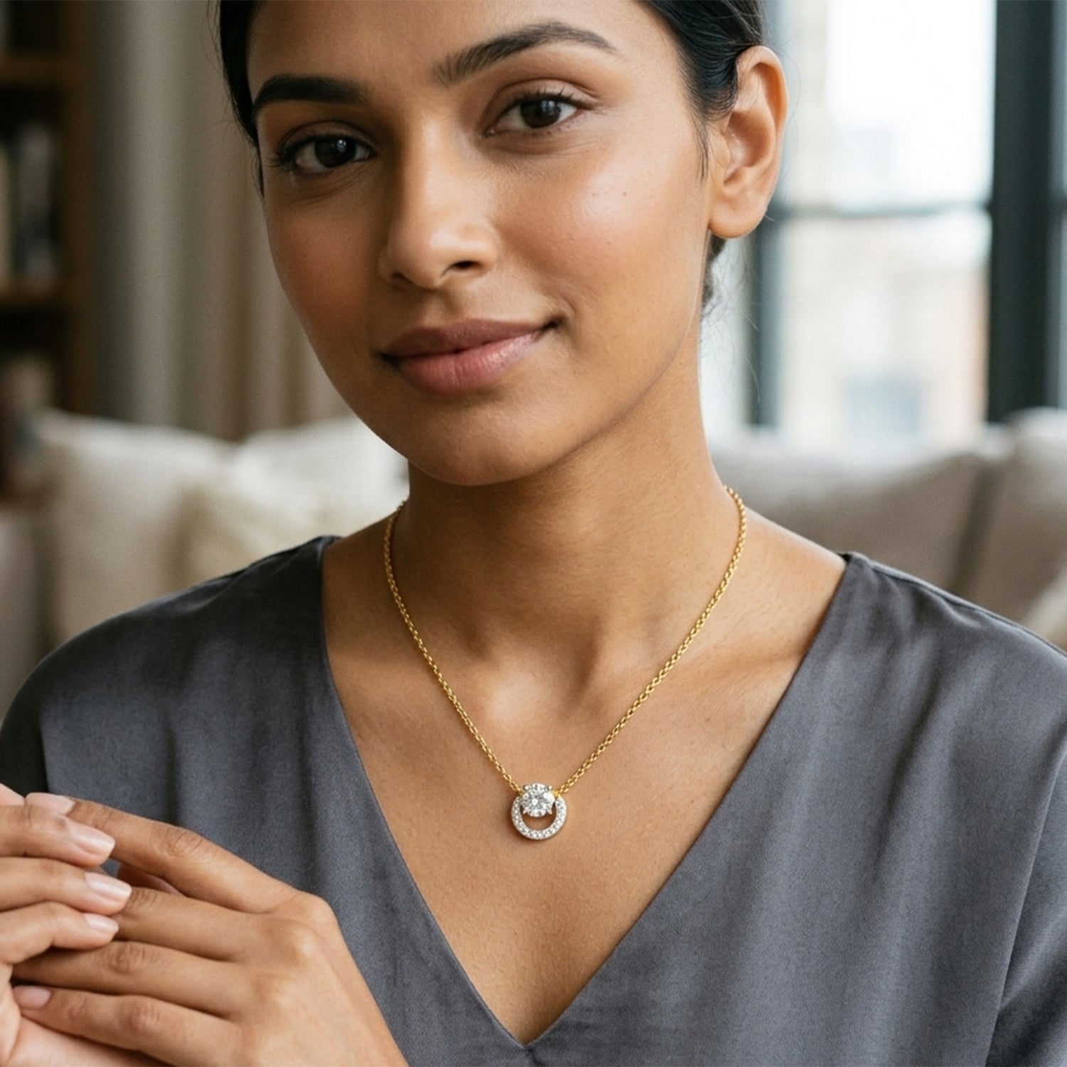 Gleaming Halo Diamond Necklace