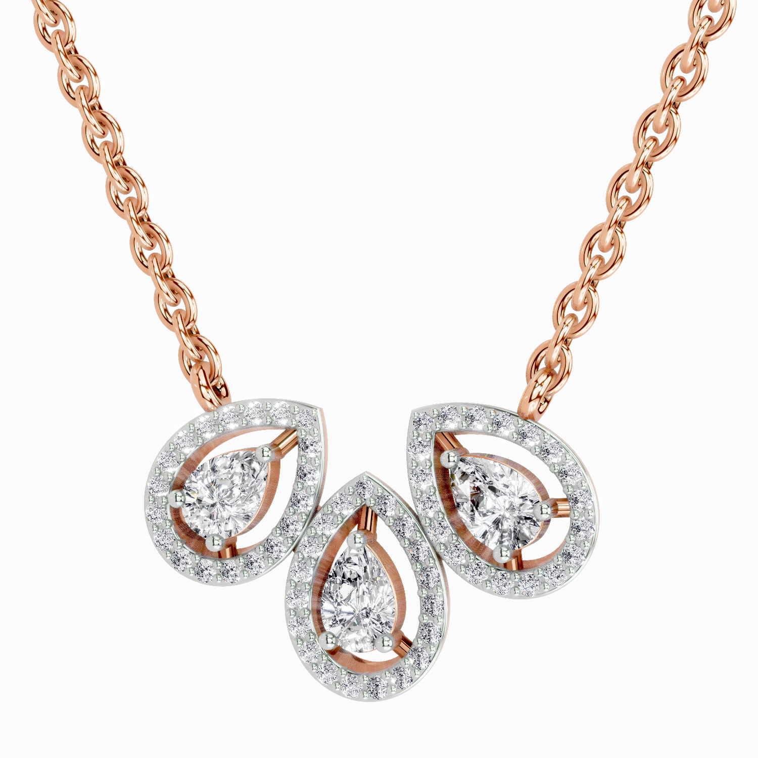 0.73 Carat Pear Trio Pendant Necklace 14K - Rose Gold